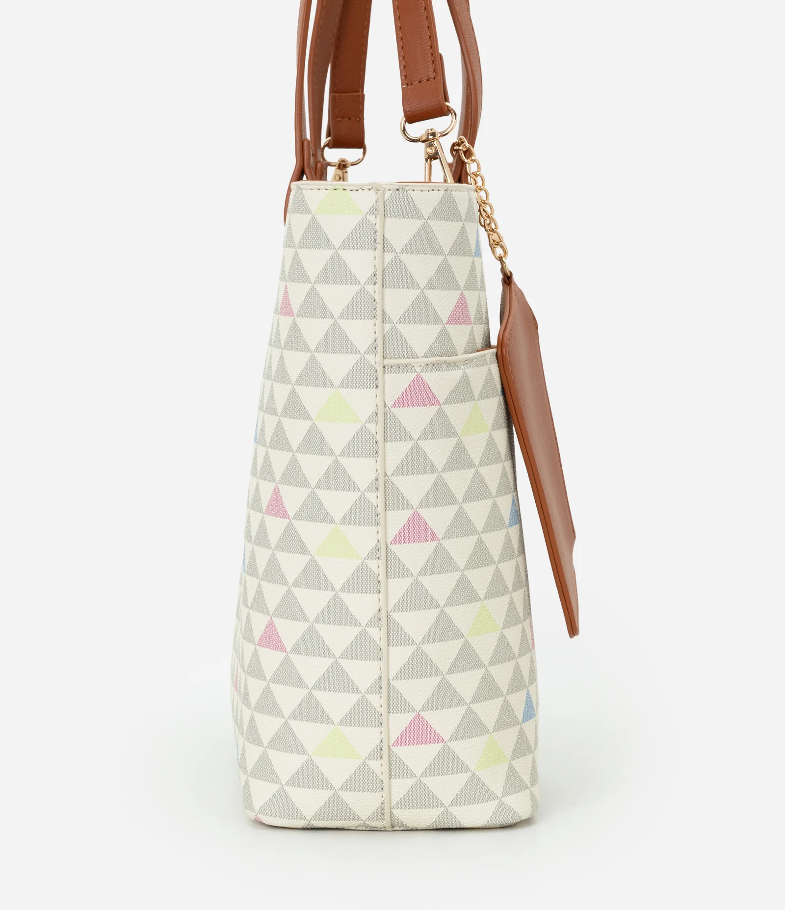 Bolsa Grande em PU com Carteira e Estampa Triângulos Off White 2