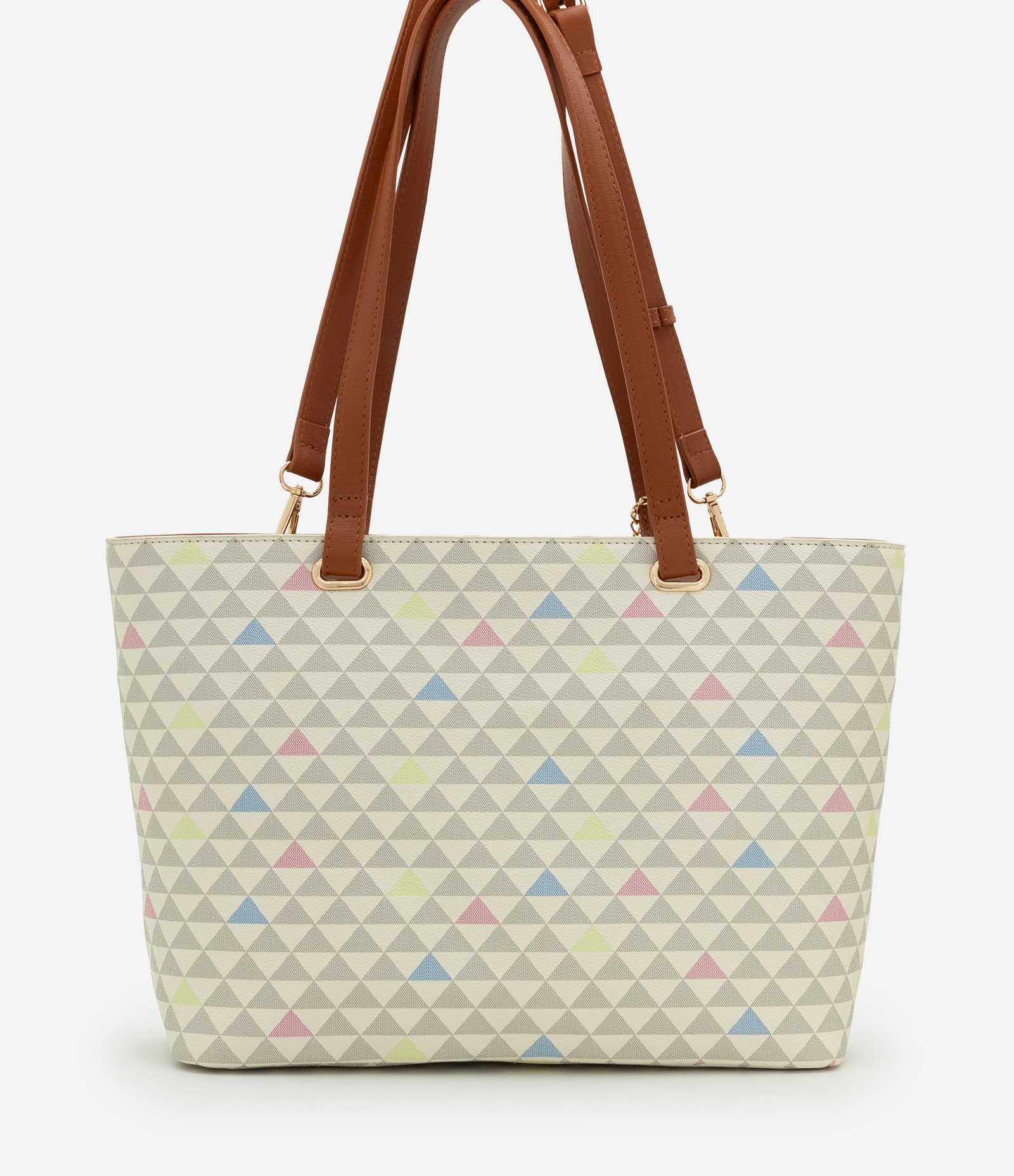 Bolsa Grande em PU com Carteira e Estampa Triângulos Off White 3