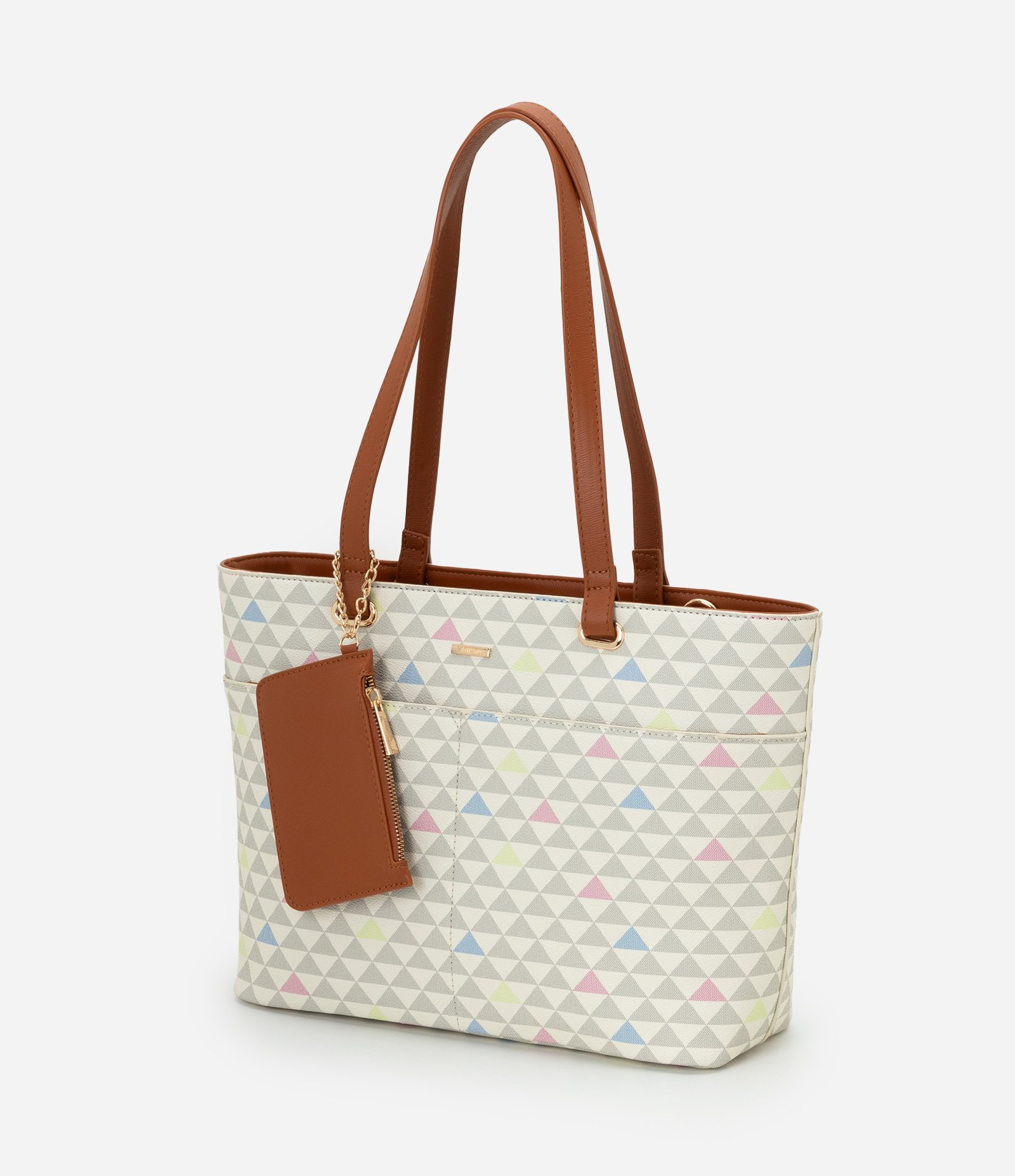 Bolsa Grande em PU com Carteira e Estampa Triângulos Off White 4