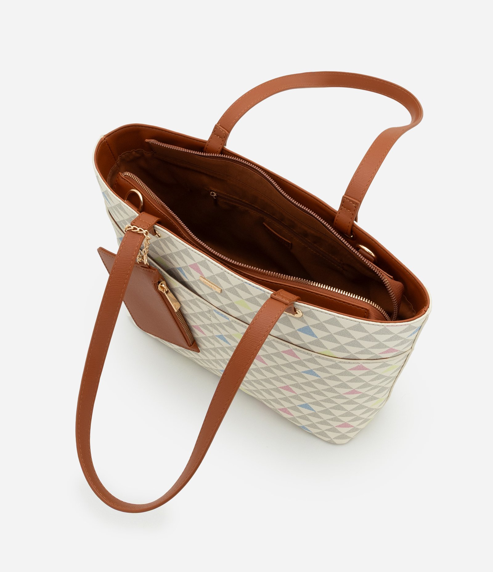 Bolsa Grande em PU com Carteira e Estampa Triângulos Off White 5