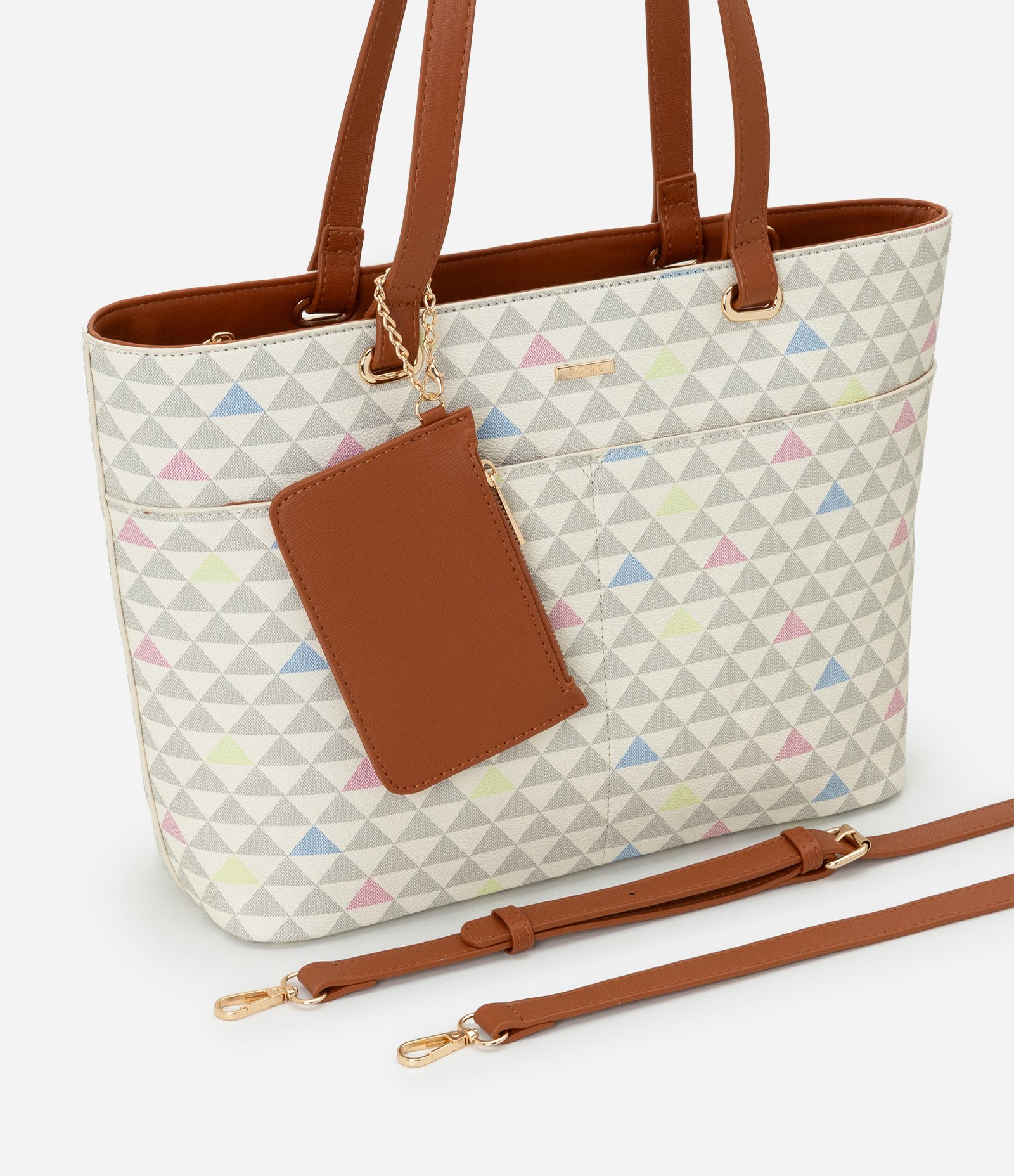 Bolsa Grande em PU com Carteira e Estampa Triângulos Off White 6