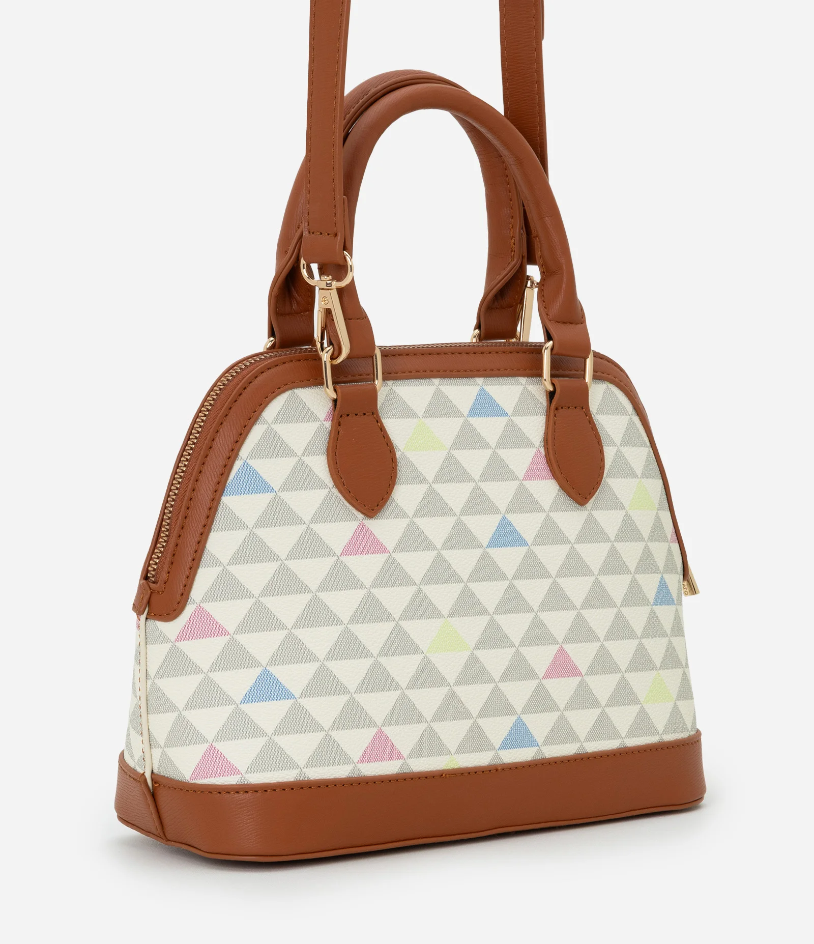 Bolsa Média em PU com Alça de Mão Estruturada Off White 3