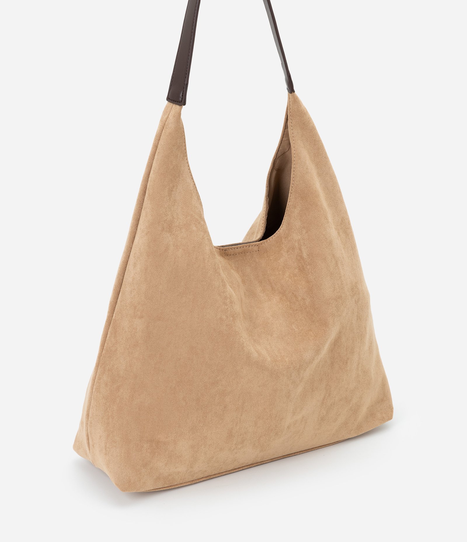 Bolsa Hobo Grande em Suede com Alça Contrastante Bege 2