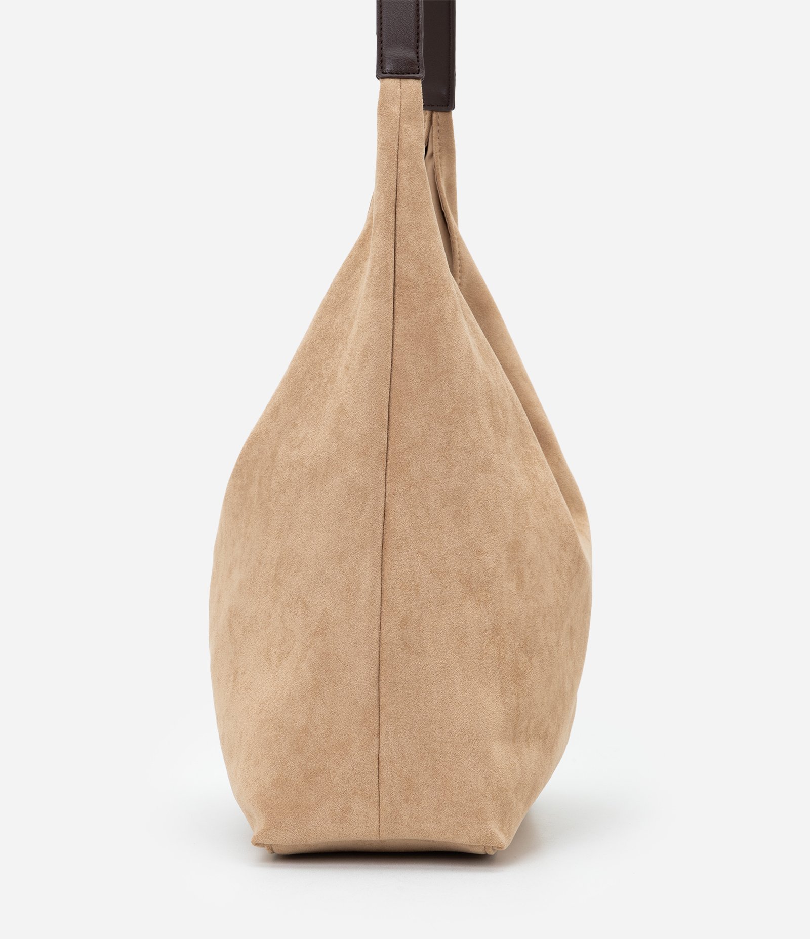 Bolsa Hobo Grande em Suede com Alça Contrastante Bege 3