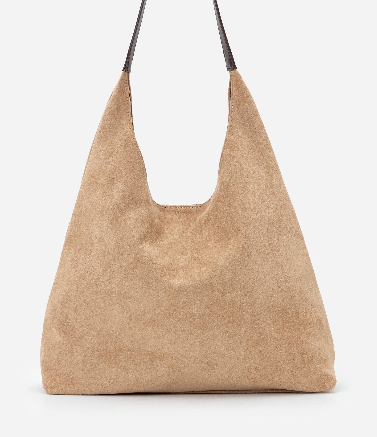 Bolsa Hobo Grande em Suede com Alça Contrastante Bege 4