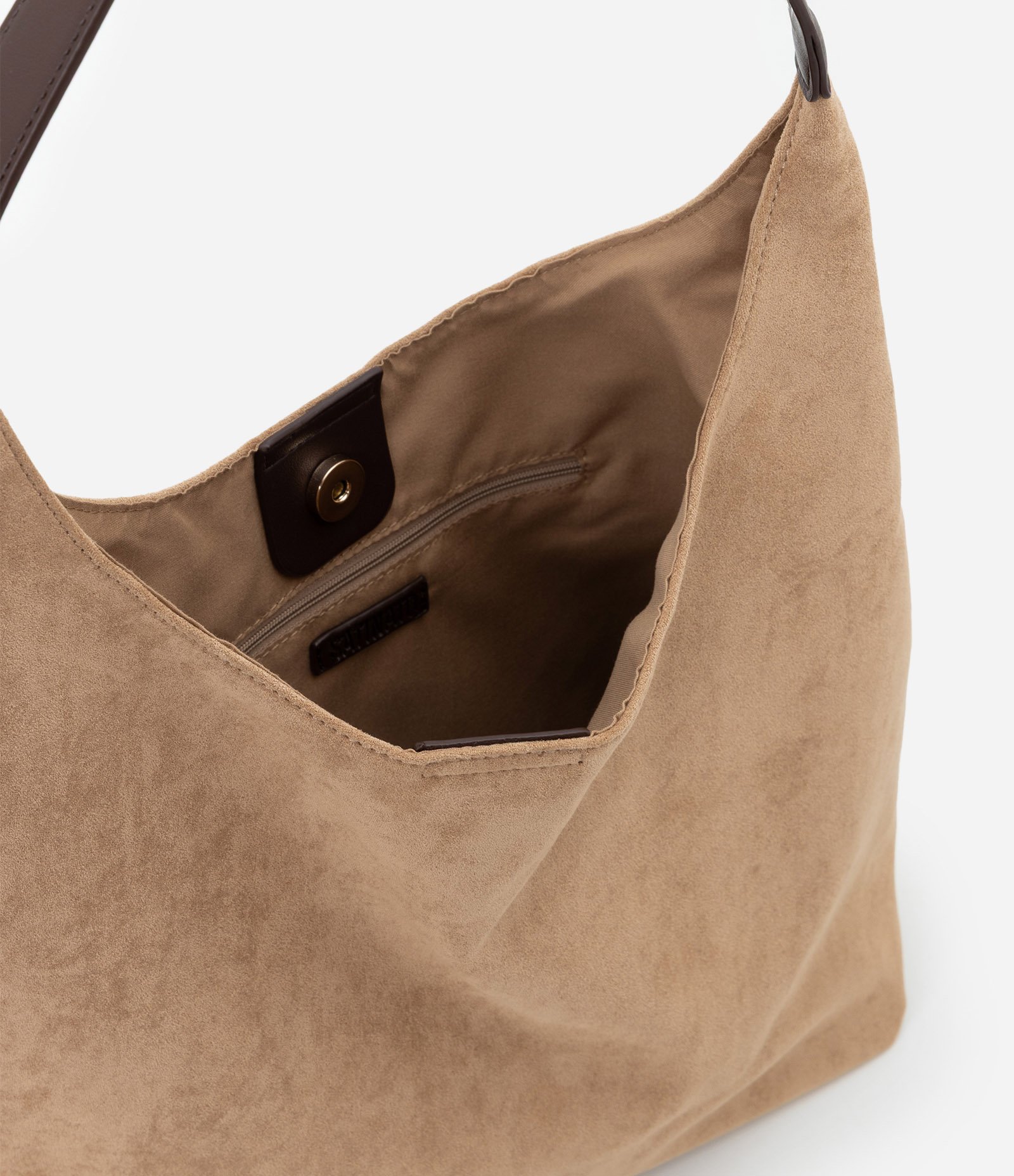 Bolsa Hobo Grande em Suede com Alça Contrastante Bege 5