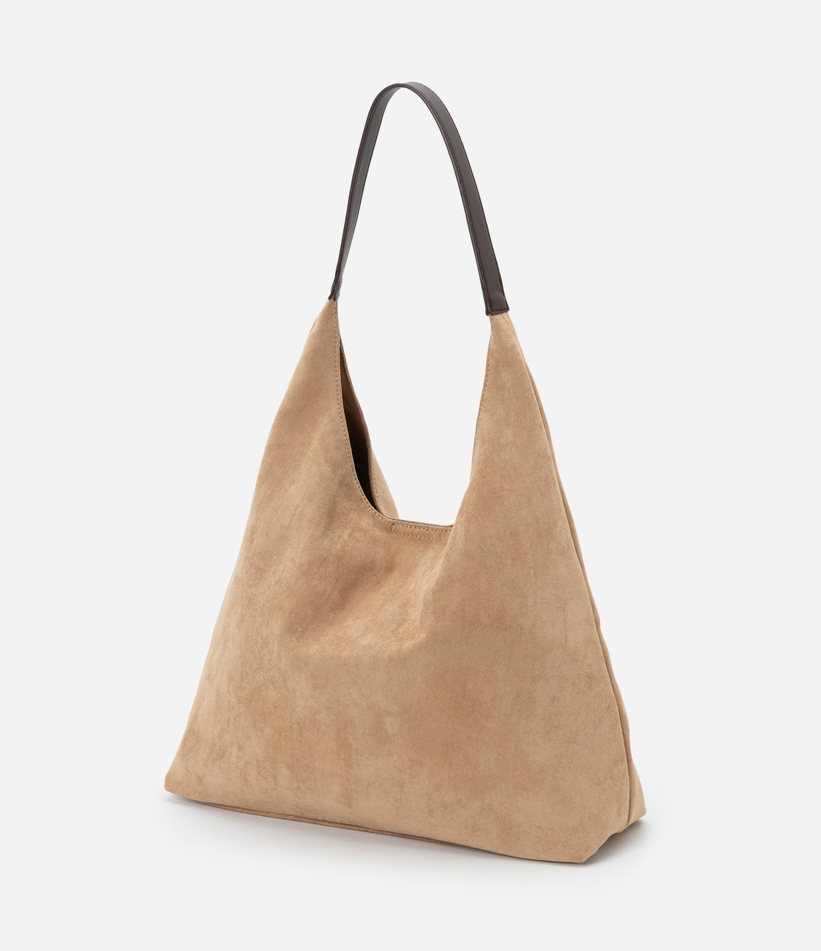 Bolsa Hobo Grande em Suede com Alça Contrastante Bege 6