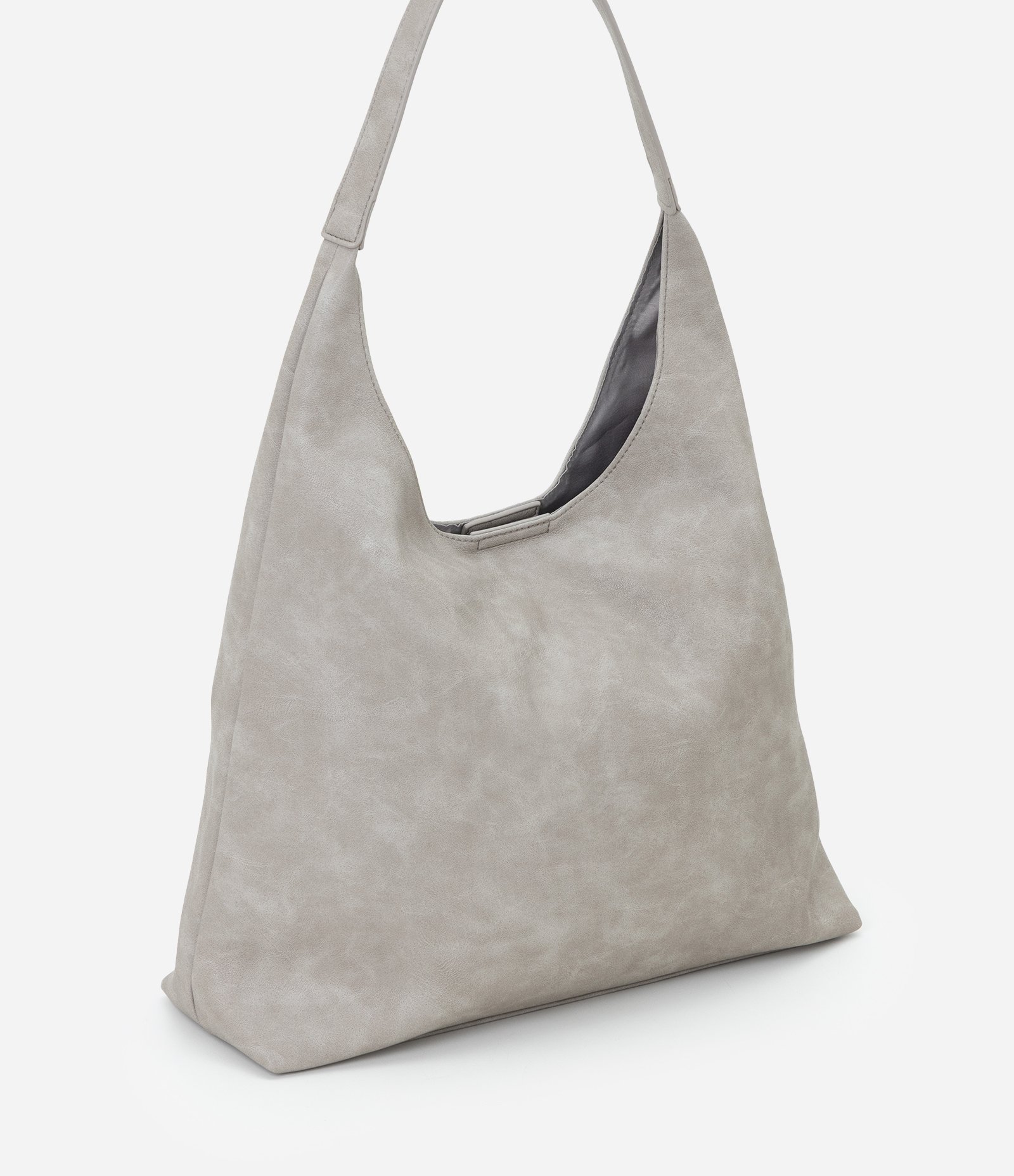 Bolsa Hobo Grande em PU com Alça Longa Cinza 1