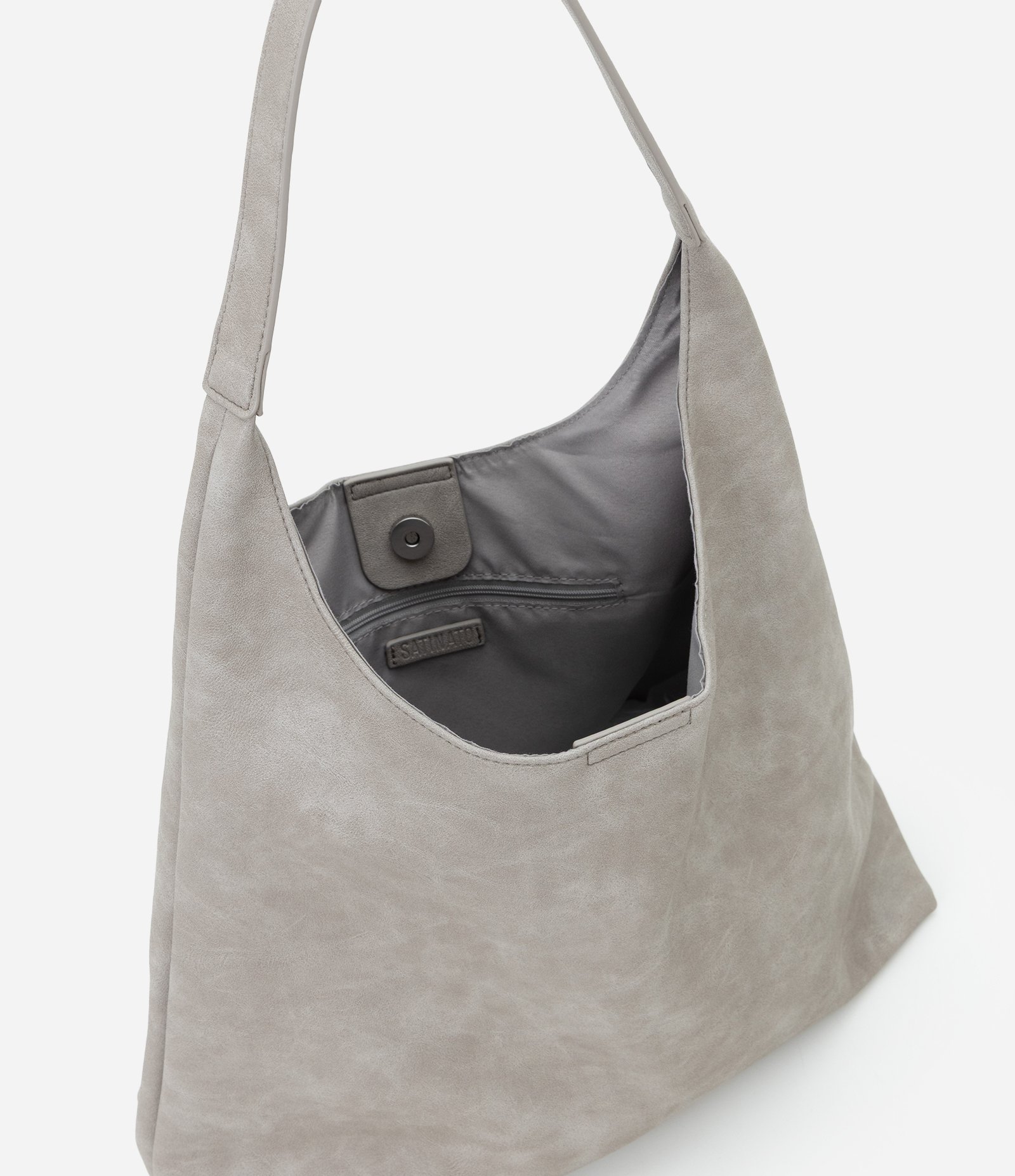 Bolsa Hobo Grande em PU com Alça Longa Cinza 4