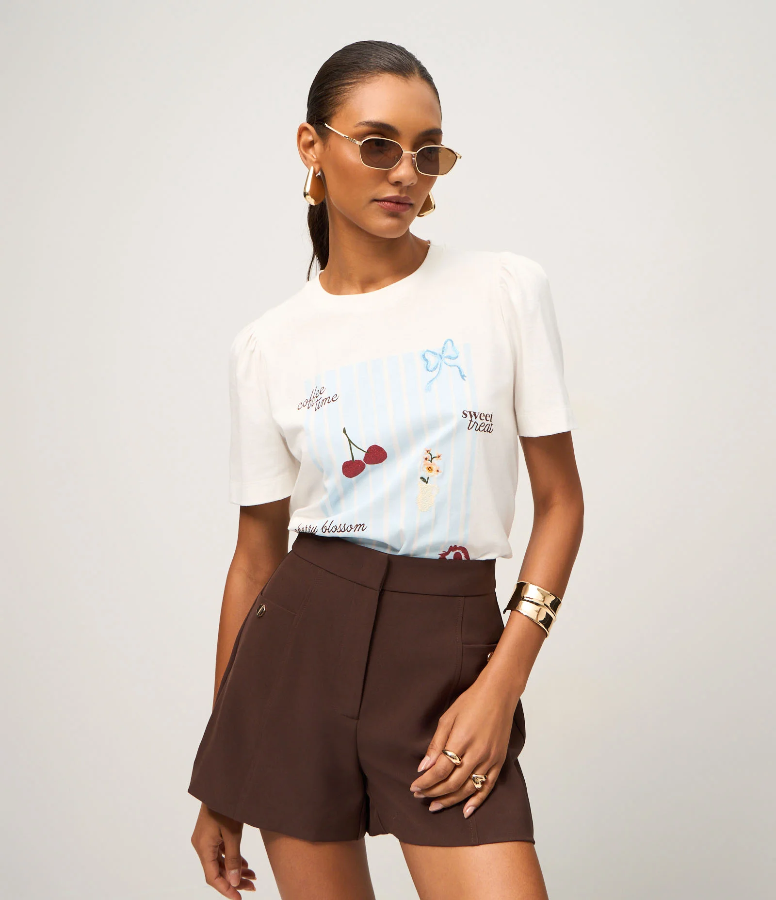 Camiseta com Manga Frufru com Estampa Divertida Branco 1