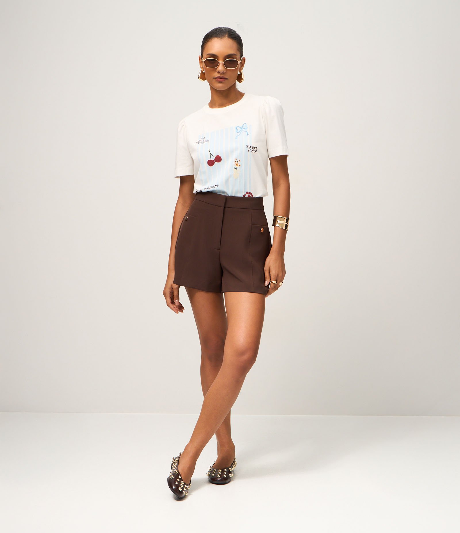 Camiseta com Manga Frufru com Estampa Divertida Branco 2