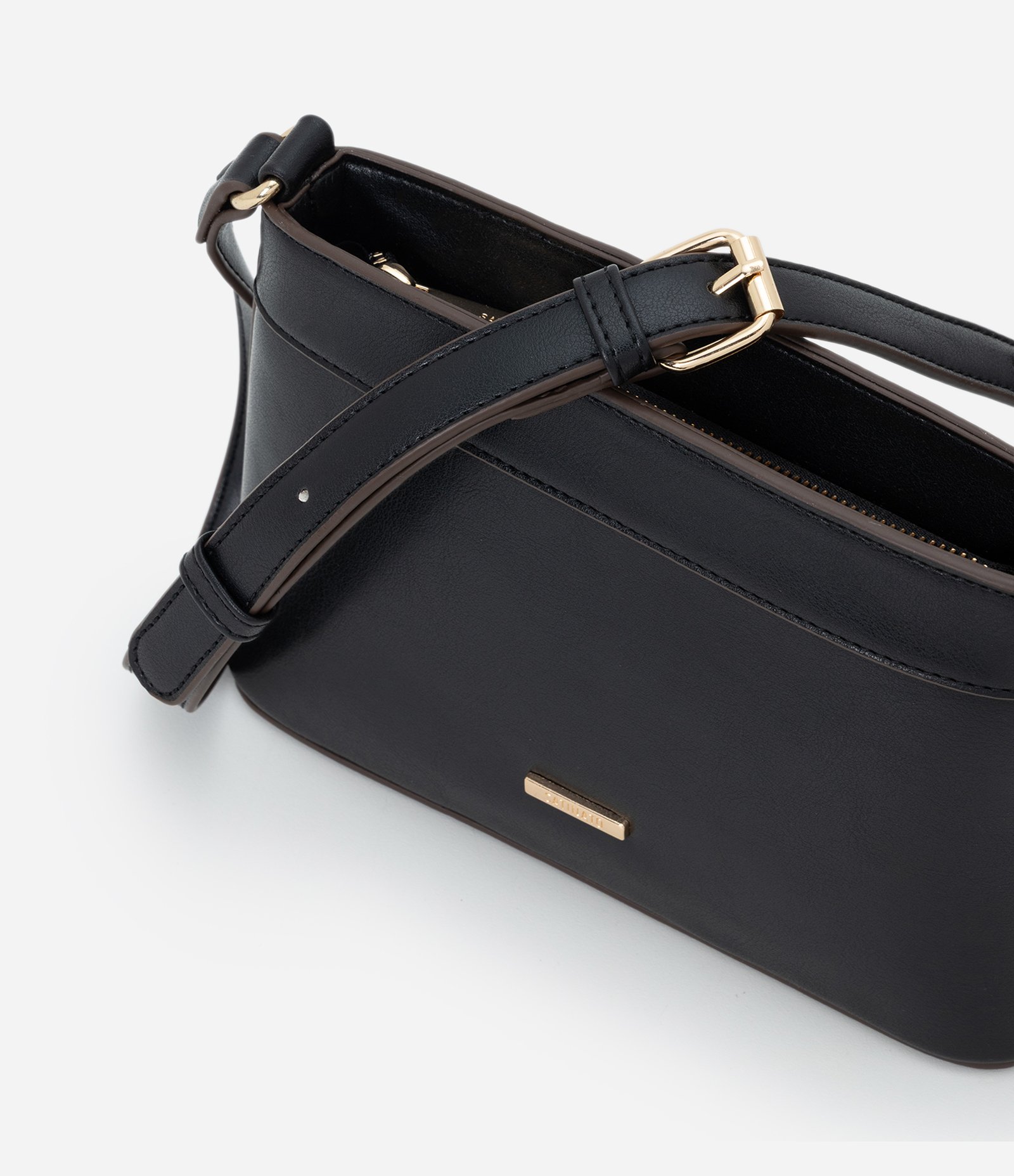 Bolsa Transversal Pequena em PU com Alça Longa Ajustável Preto 6