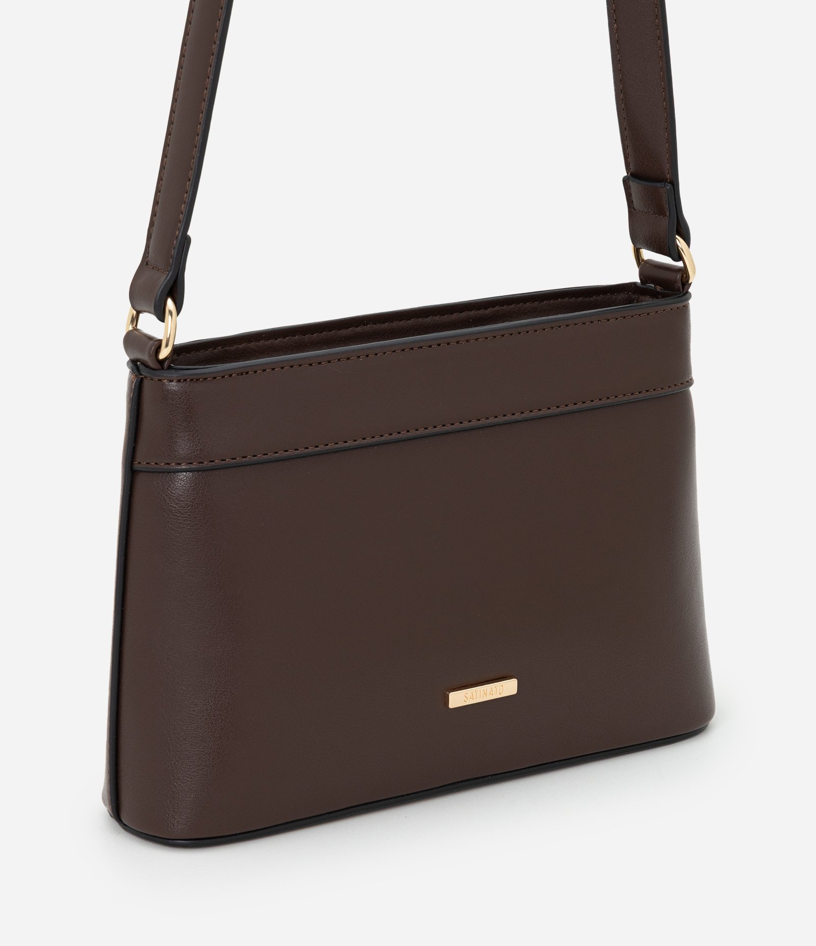 Bolsa Transversal Pequena em PU com Alça Longa Ajustável Marrom 2