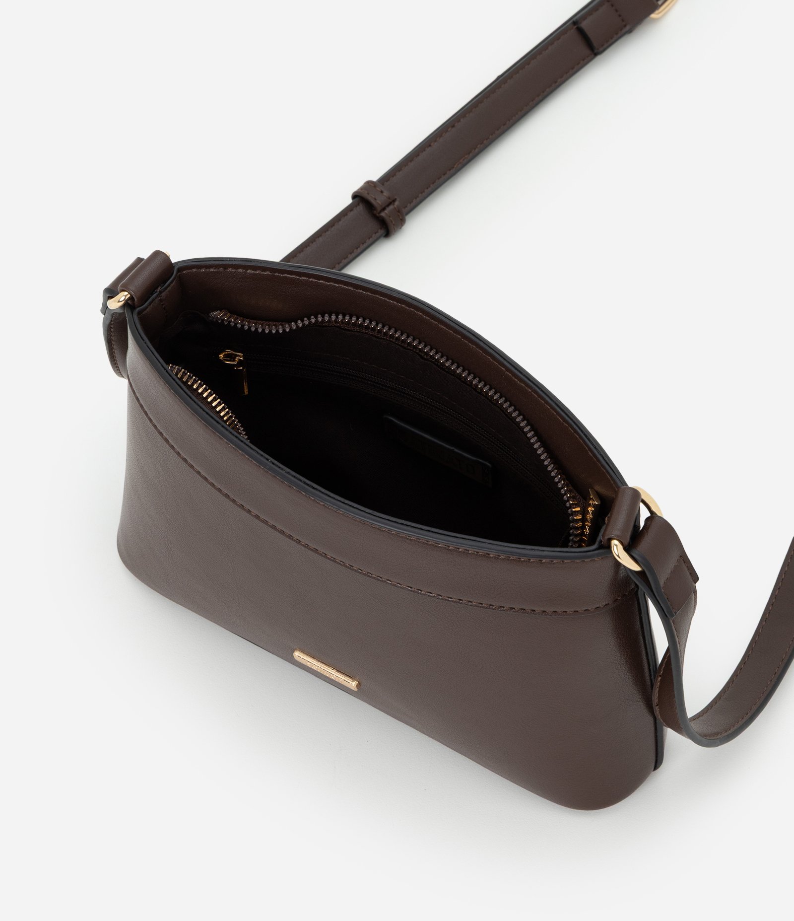 Bolsa Transversal Pequena em PU com Alça Longa Ajustável Marrom 6