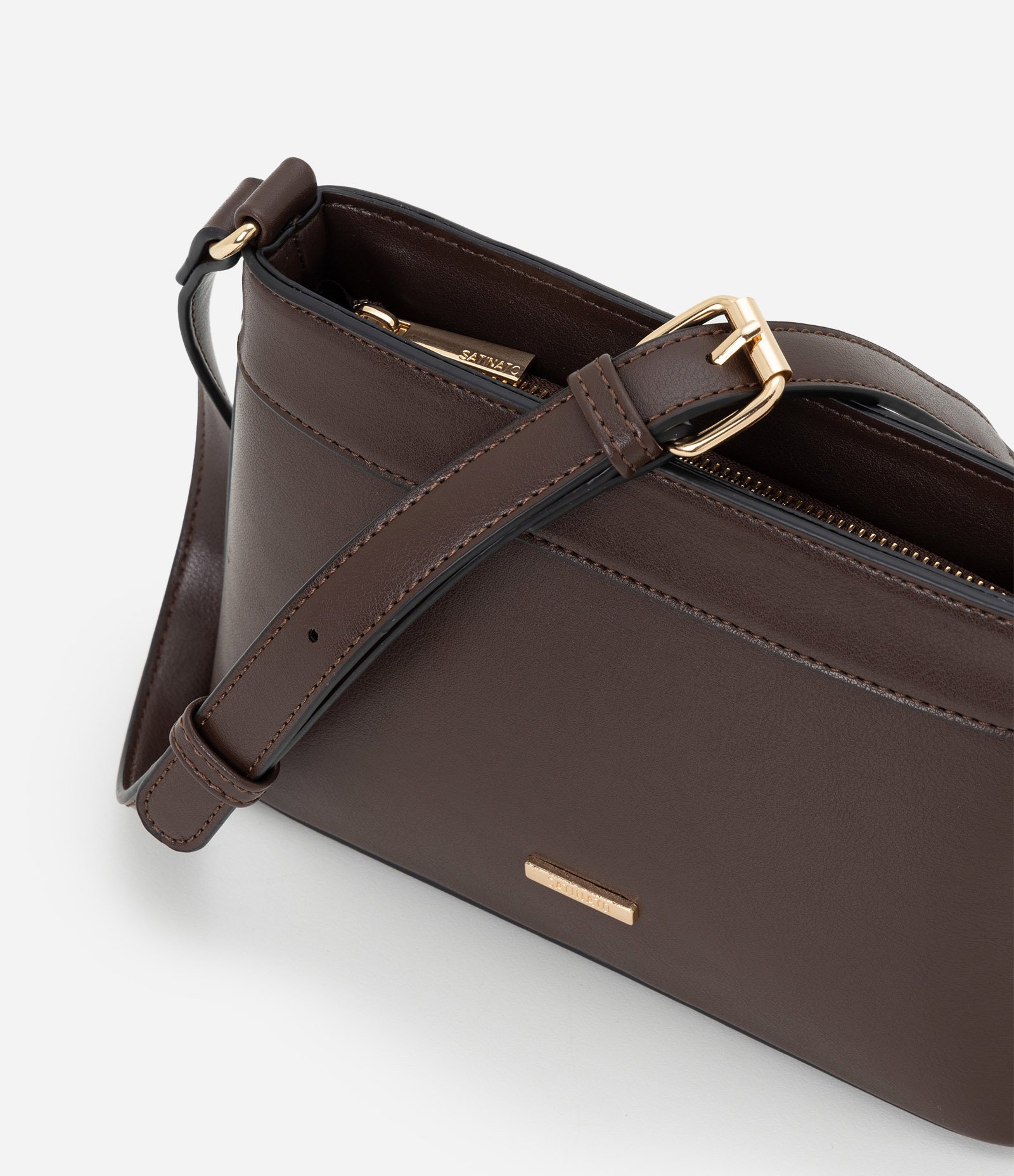 Bolsa Transversal Pequena em PU com Alça Longa Ajustável Marrom 7