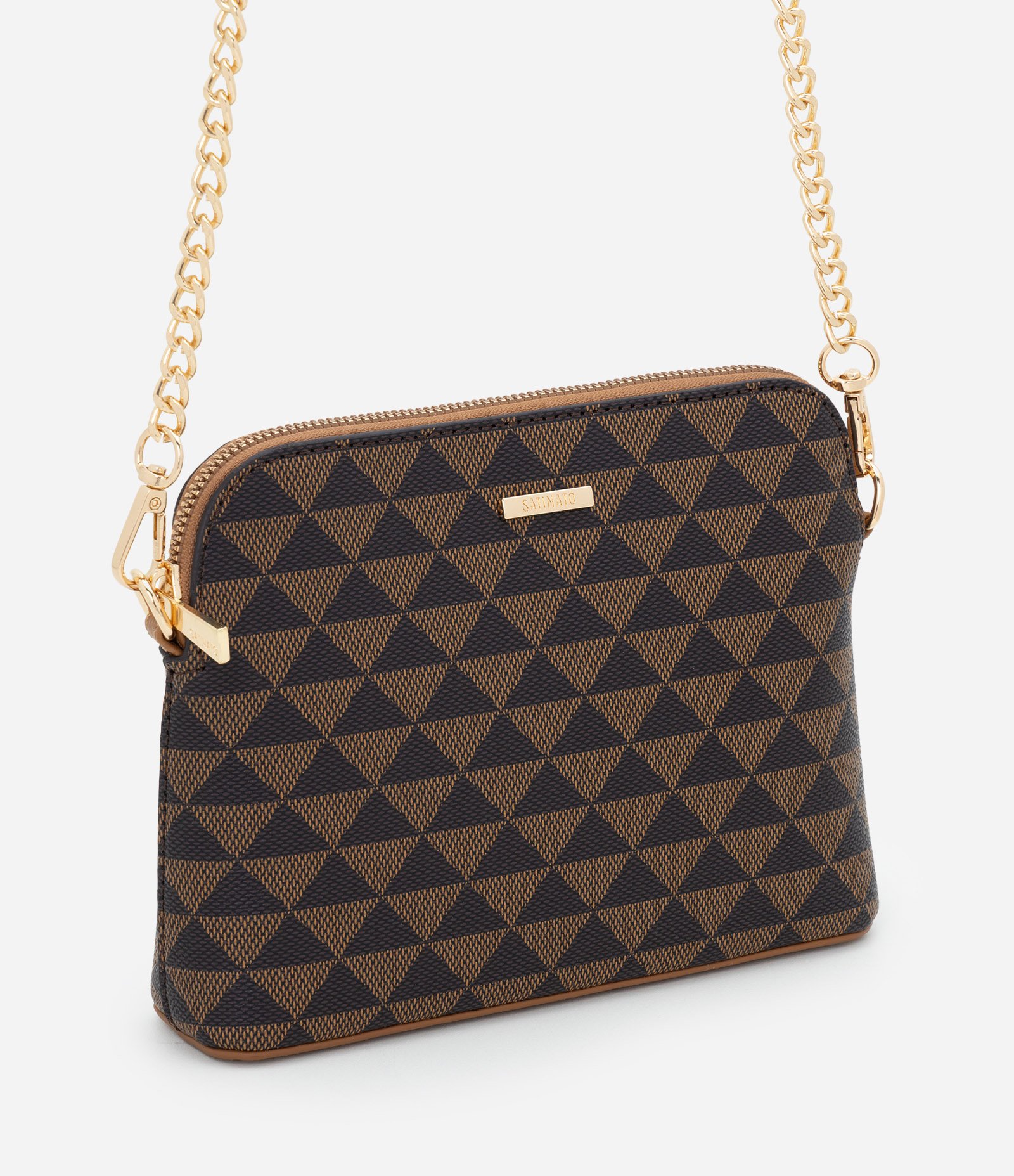 Bolsa Transversal Pequena em PU com Alça Corrente Marrom 1