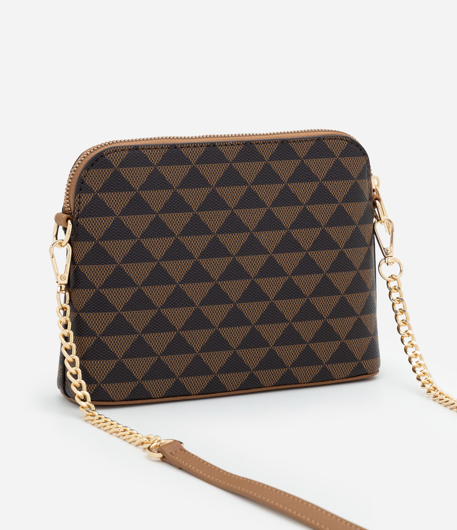 Bolsa Transversal Pequena em PU com Alça Corrente Marrom 3