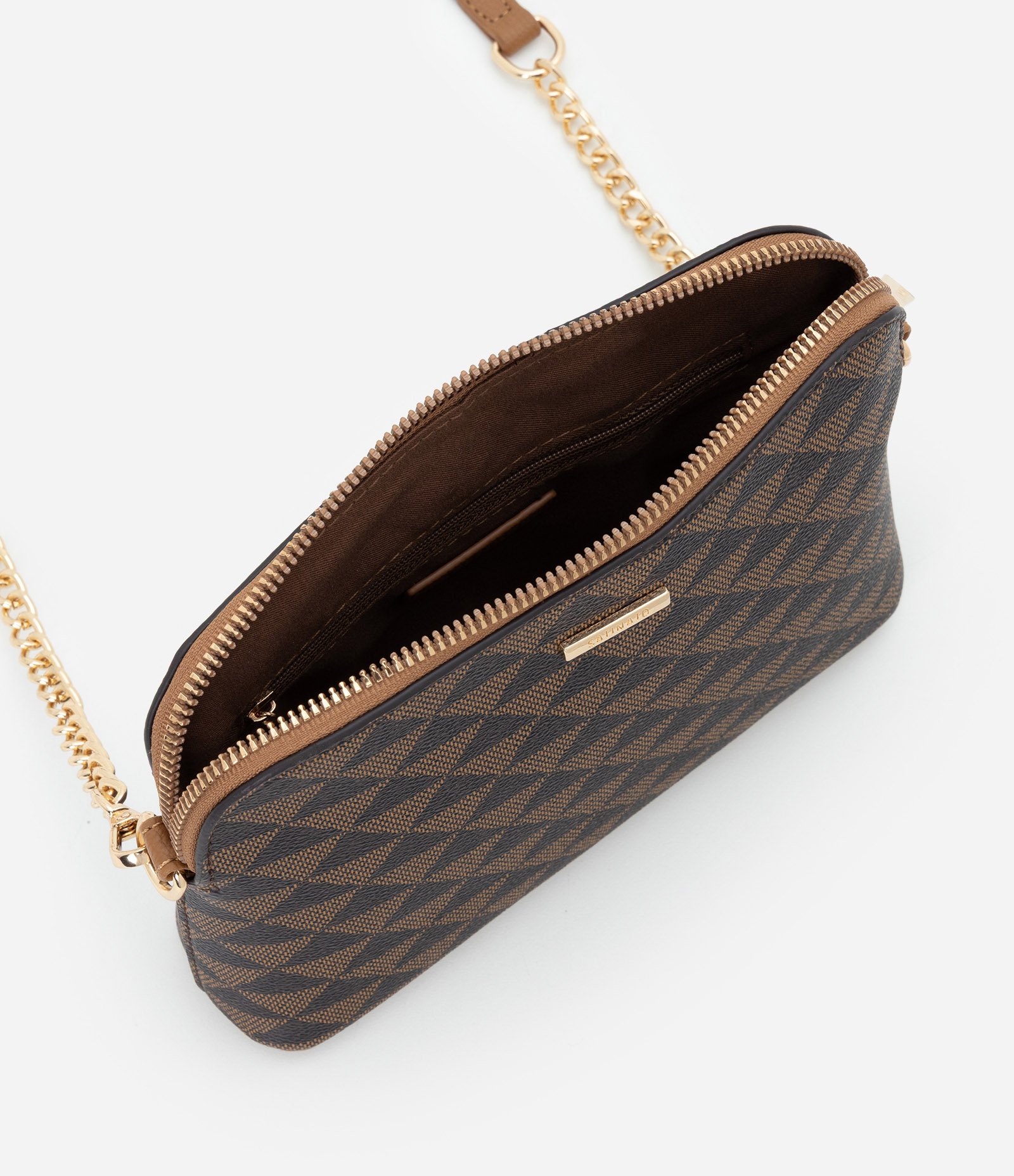 Bolsa Transversal Pequena em PU com Alça Corrente Marrom 5