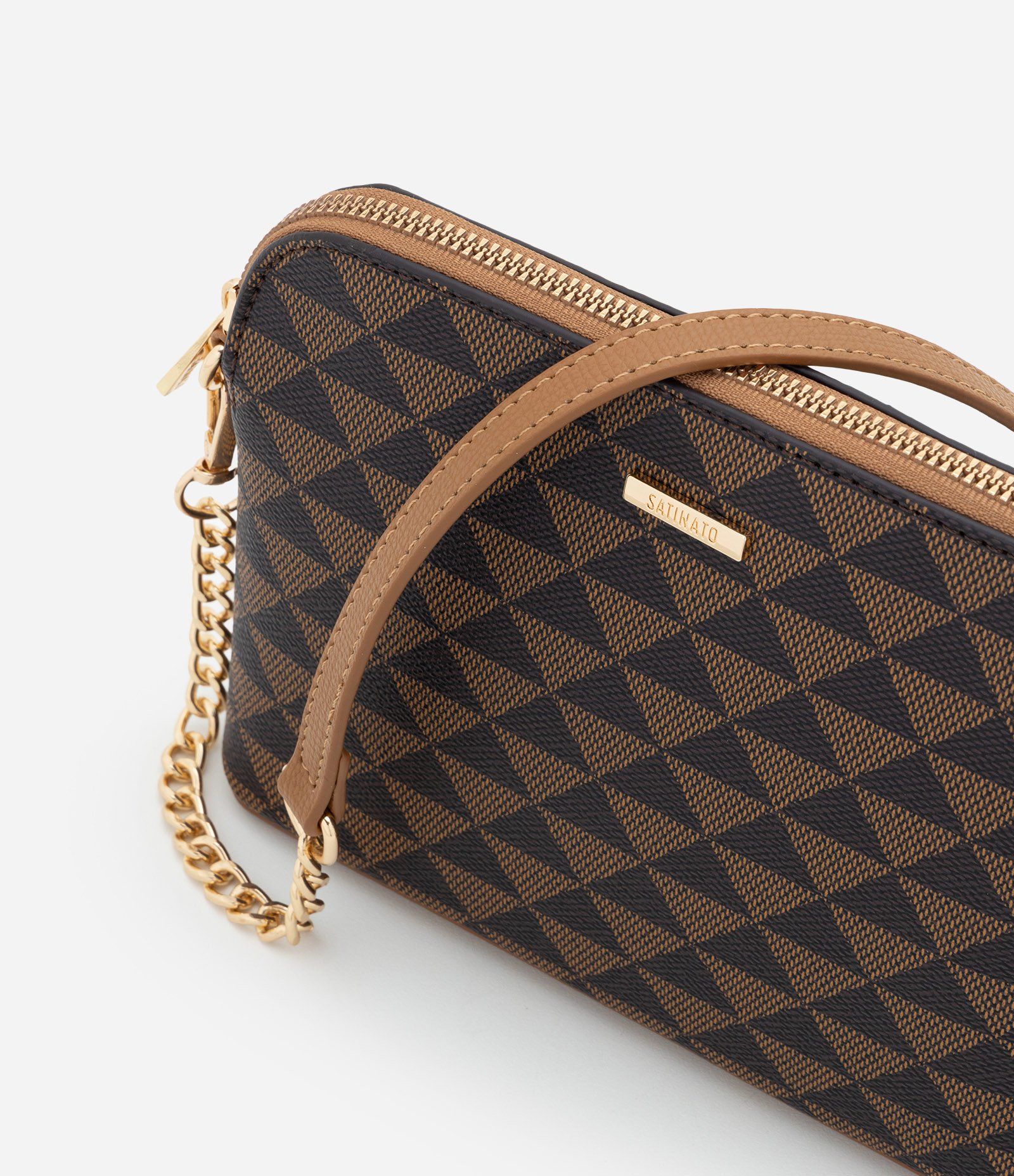 Bolsa Transversal Pequena em PU com Alça Corrente Marrom 6