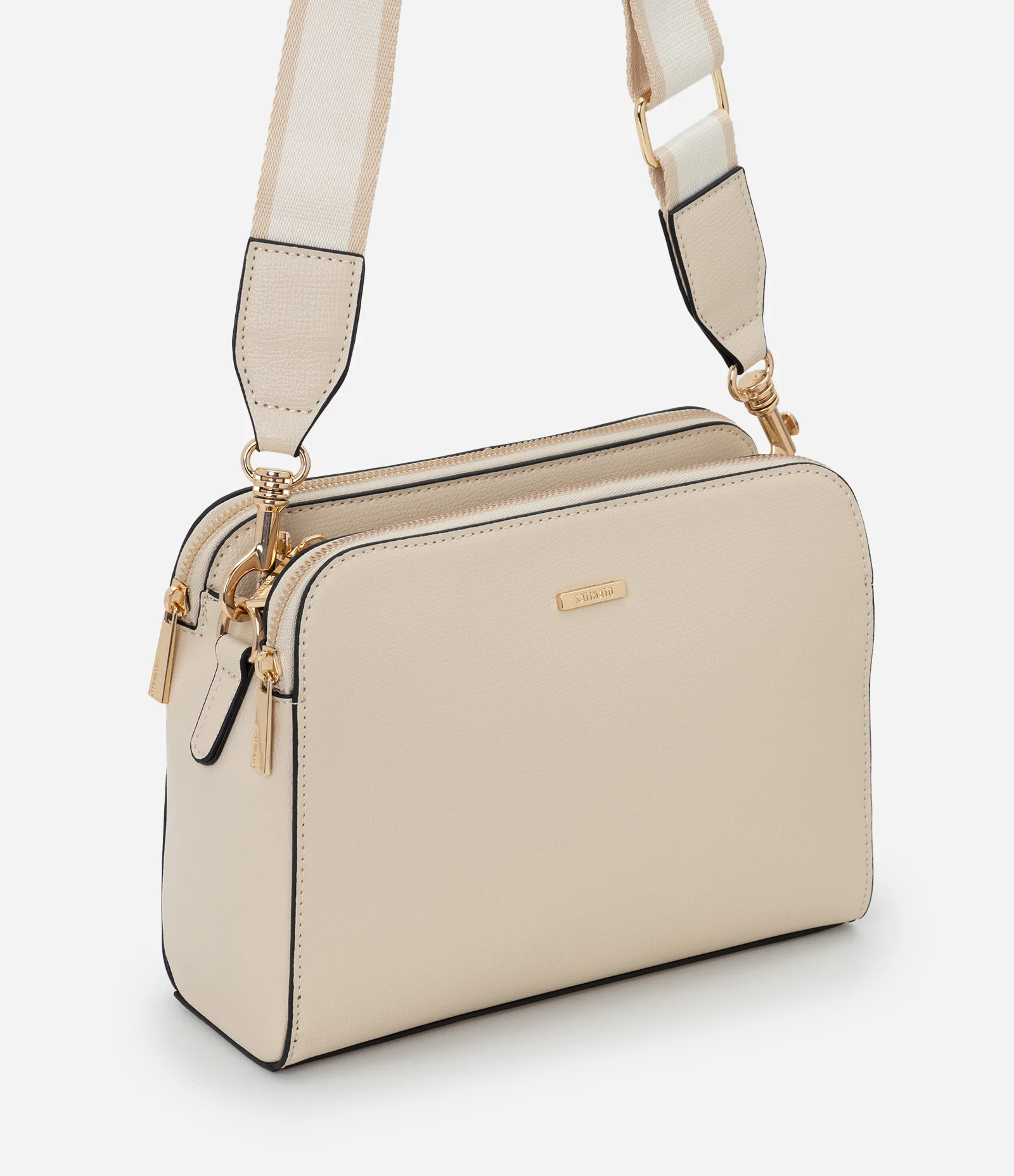 Bolsa Transversal Média em PU com Alça Larga Bege 2