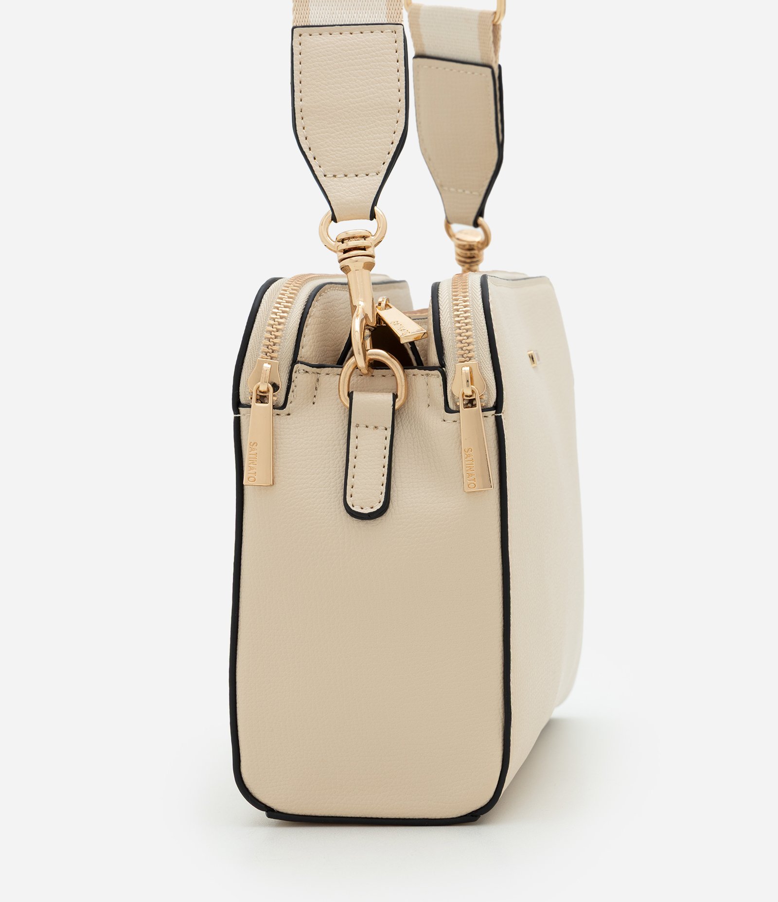 Bolsa Transversal Média em PU com Alça Larga Bege 3