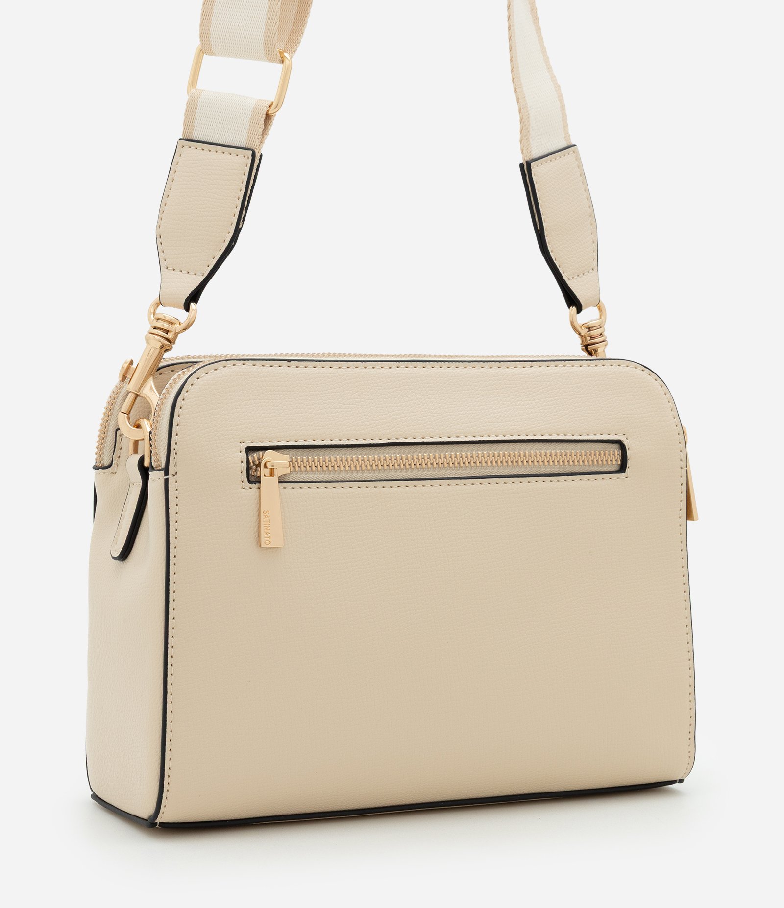 Bolsa Transversal Média em PU com Alça Larga Bege 4