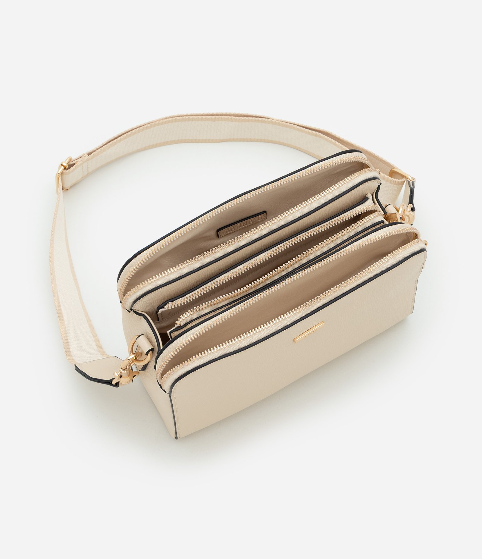 Bolsa Transversal Média em PU com Alça Larga Bege 6