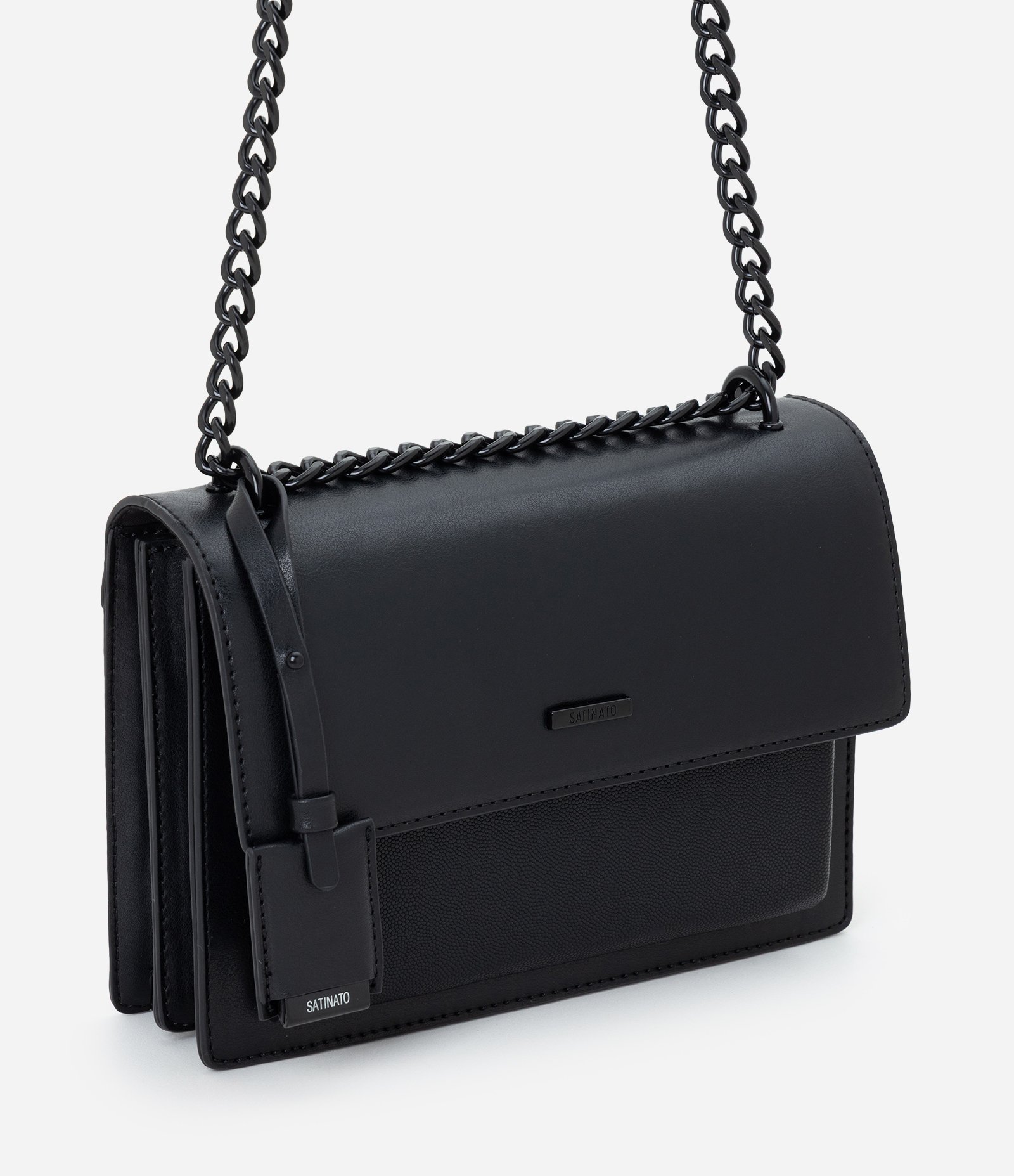 Bolsa Shoulder Média em PU com Alça em Corrente Preto 1