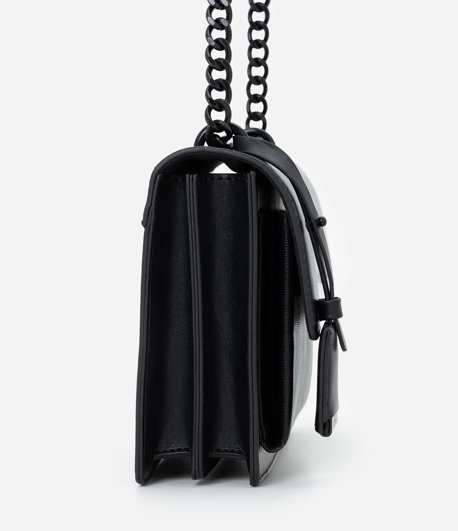 Bolsa Shoulder Média em PU com Alça em Corrente Preto 2