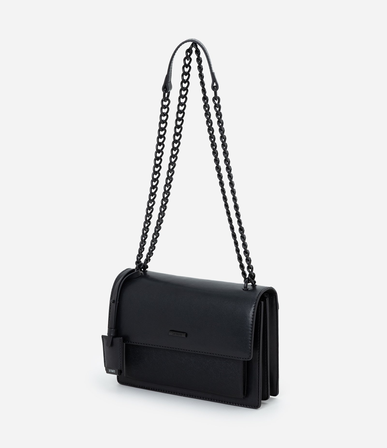 Bolsa Shoulder Média em PU com Alça em Corrente Preto 4