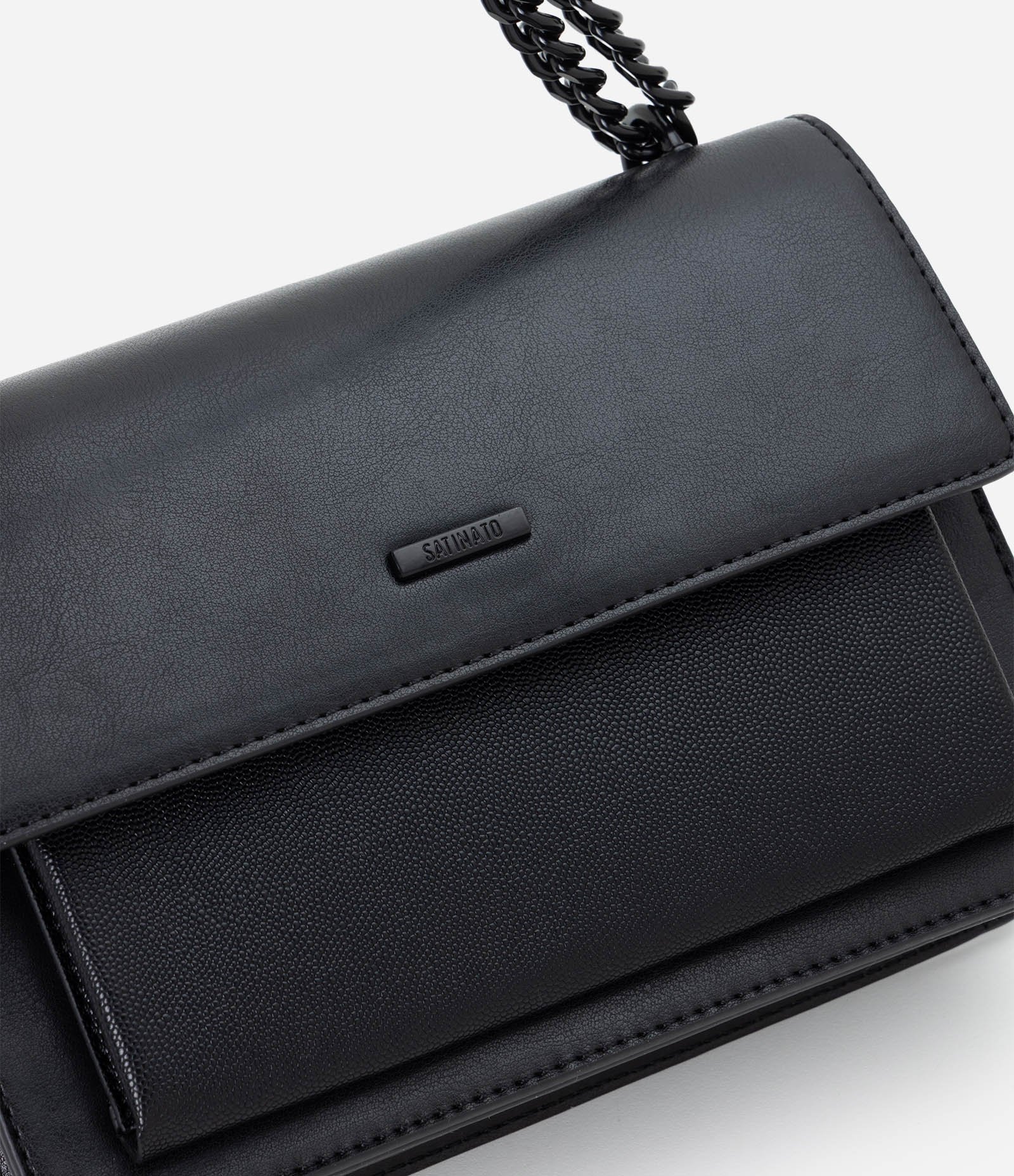 Bolsa Shoulder Média em PU com Alça em Corrente Preto 5
