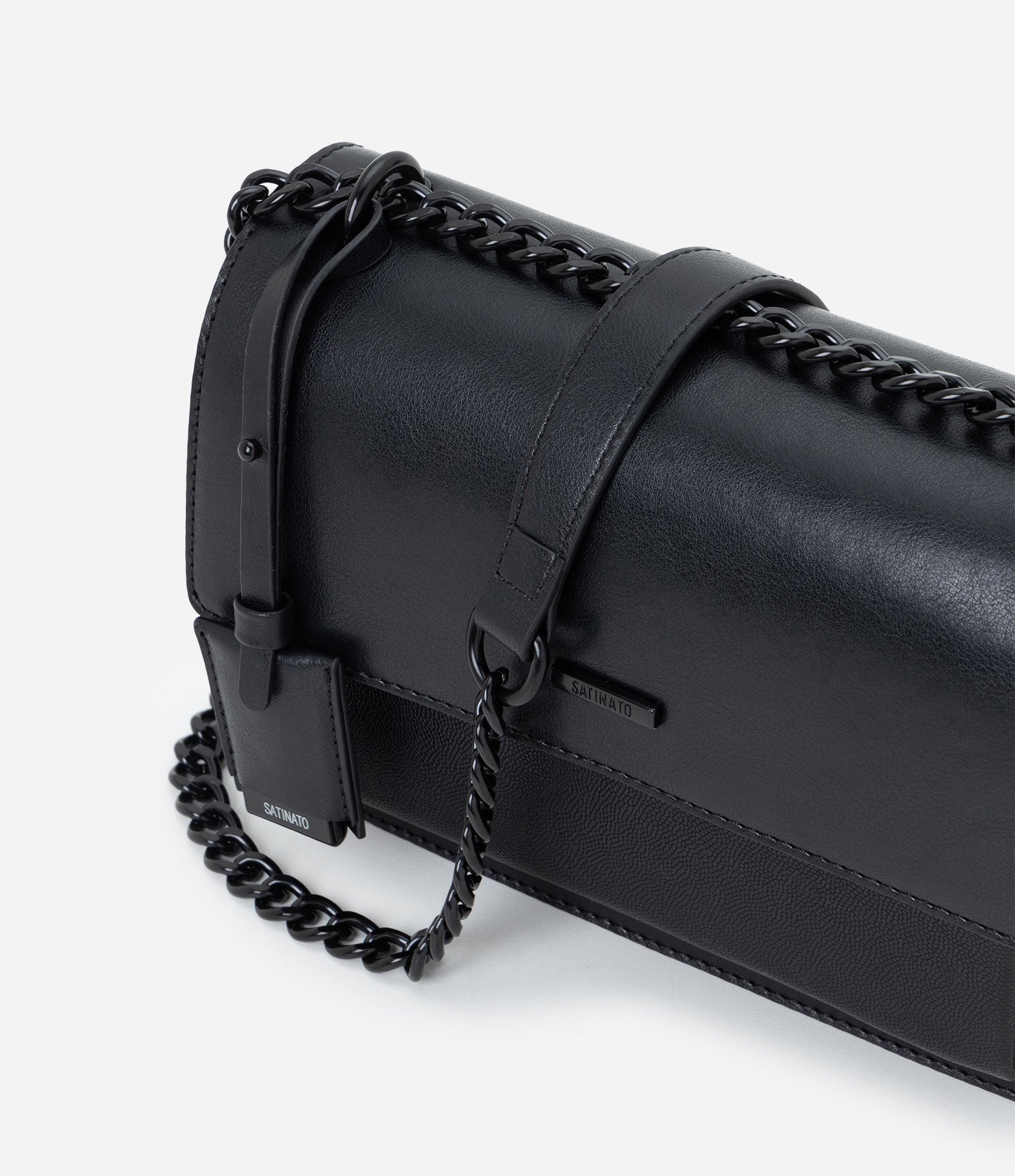 Bolsa Shoulder Média em PU com Alça em Corrente Preto 7