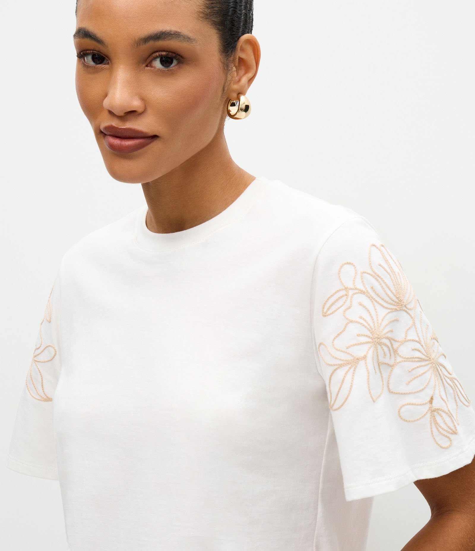 Blusa Slim em Algodão com Bordado Folhagem nas Mangas Branco 3