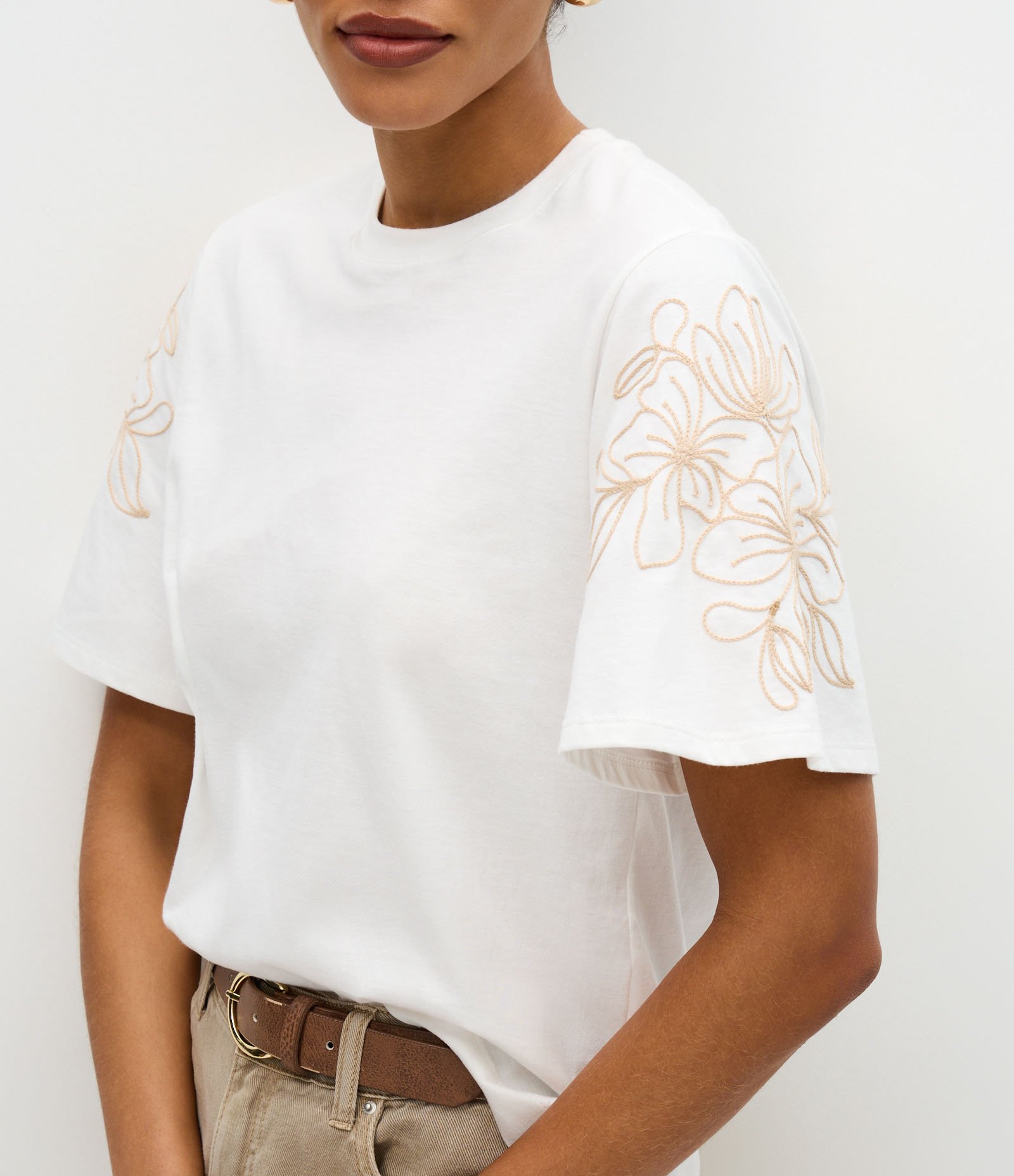 Blusa Slim em Algodão com Bordado Folhagem nas Mangas Branco 4