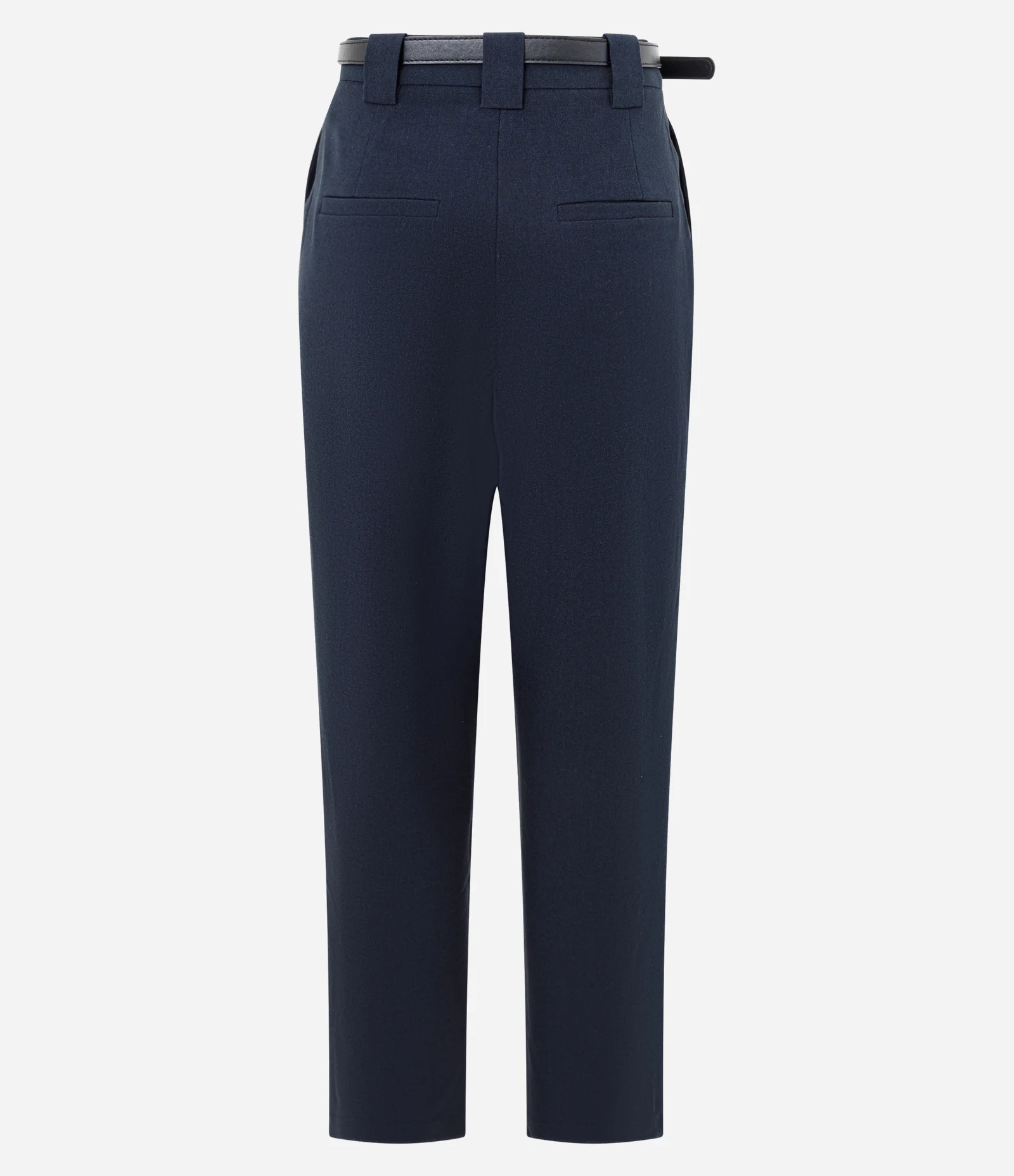 Calça Reta em Crepe com Cinto no Cós e Pregas Azul 2