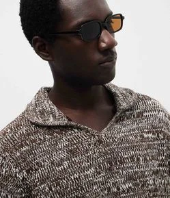 Camiseta Polo em Algodão com Textura e Fios Mesclados