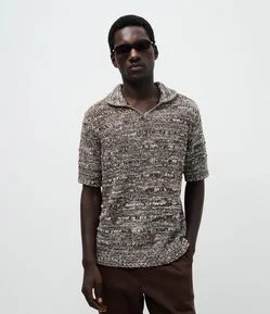 Camiseta Polo em Algodão com Textura e Fios Mesclados