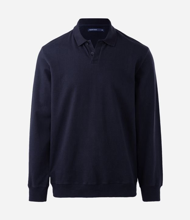 Moletom Liso em Algodão com Gola Polo