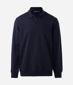 Moletom Liso em Algodão com Gola Polo
