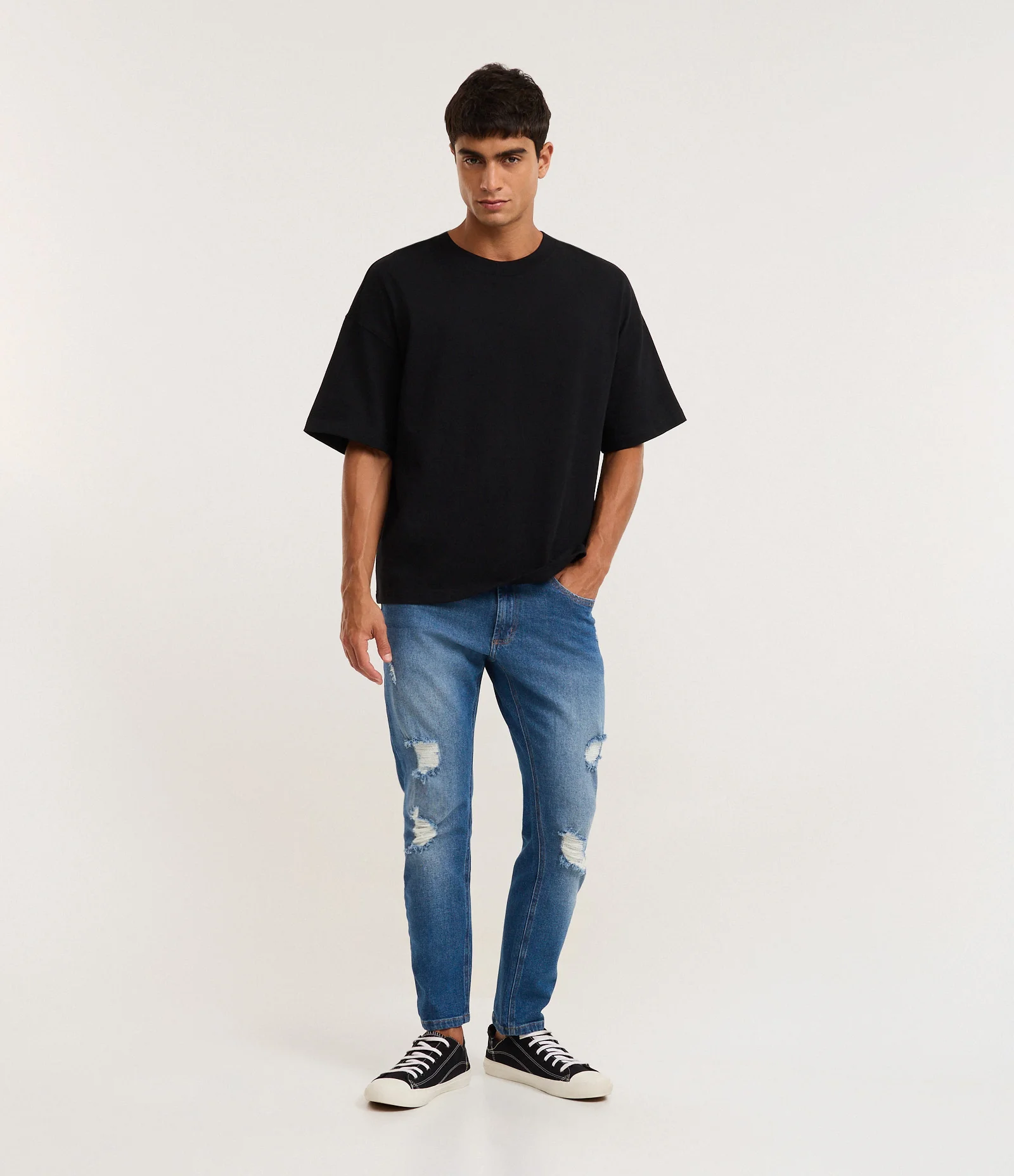 Calça Jeans Skinny Cropped com Rasgos Azul 1