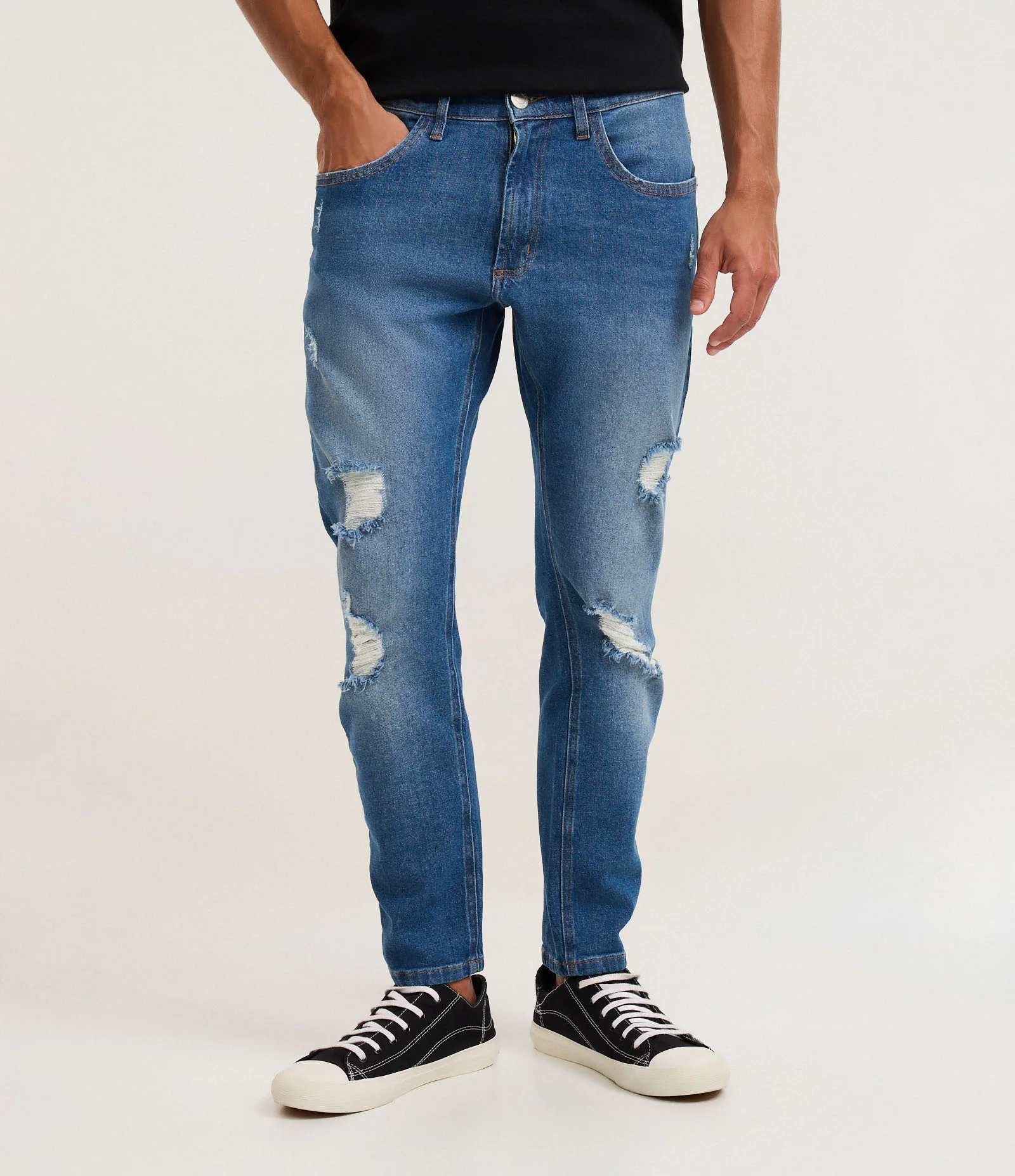 Calça Jeans Skinny Cropped com Rasgos Azul 2