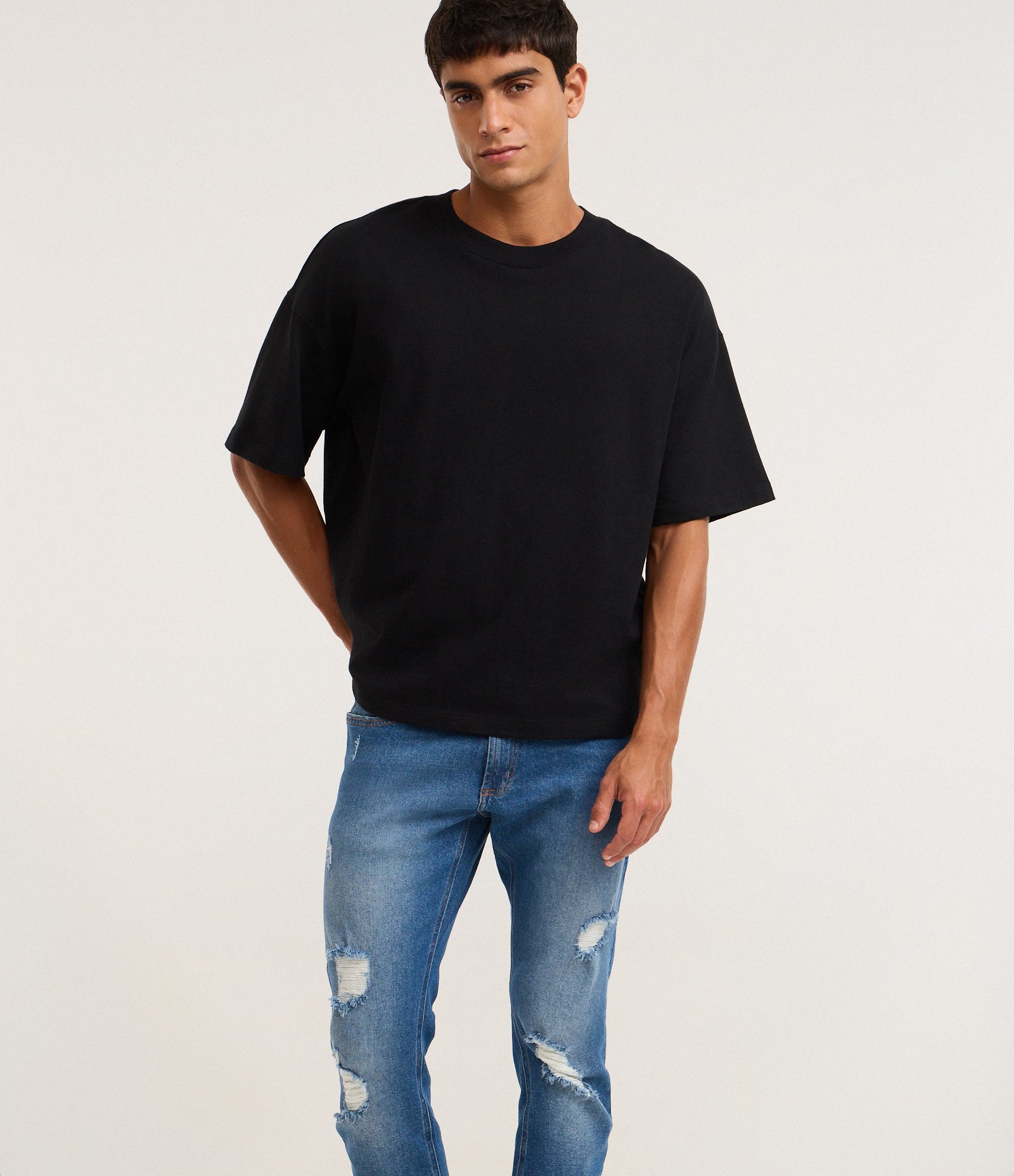 Calça Jeans Skinny Cropped com Rasgos Azul 3