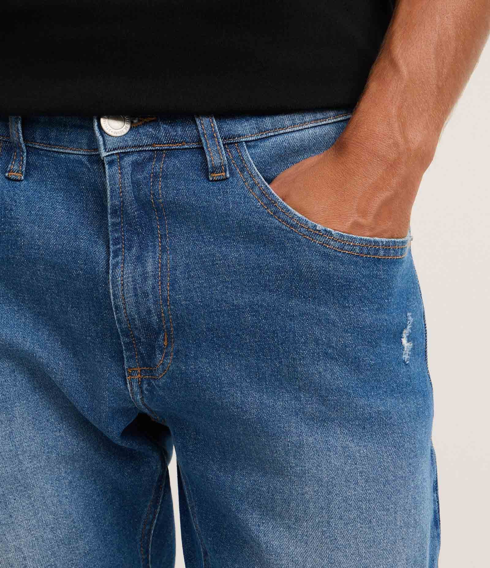 Calça Jeans Skinny Cropped com Rasgos Azul 4