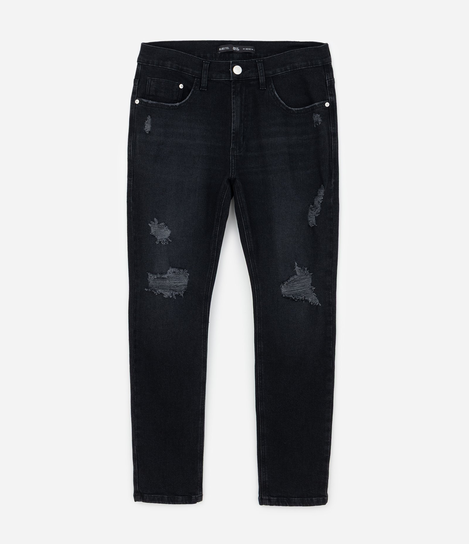Calça Jeans Skinny Cropped com Rasgos Preto 1