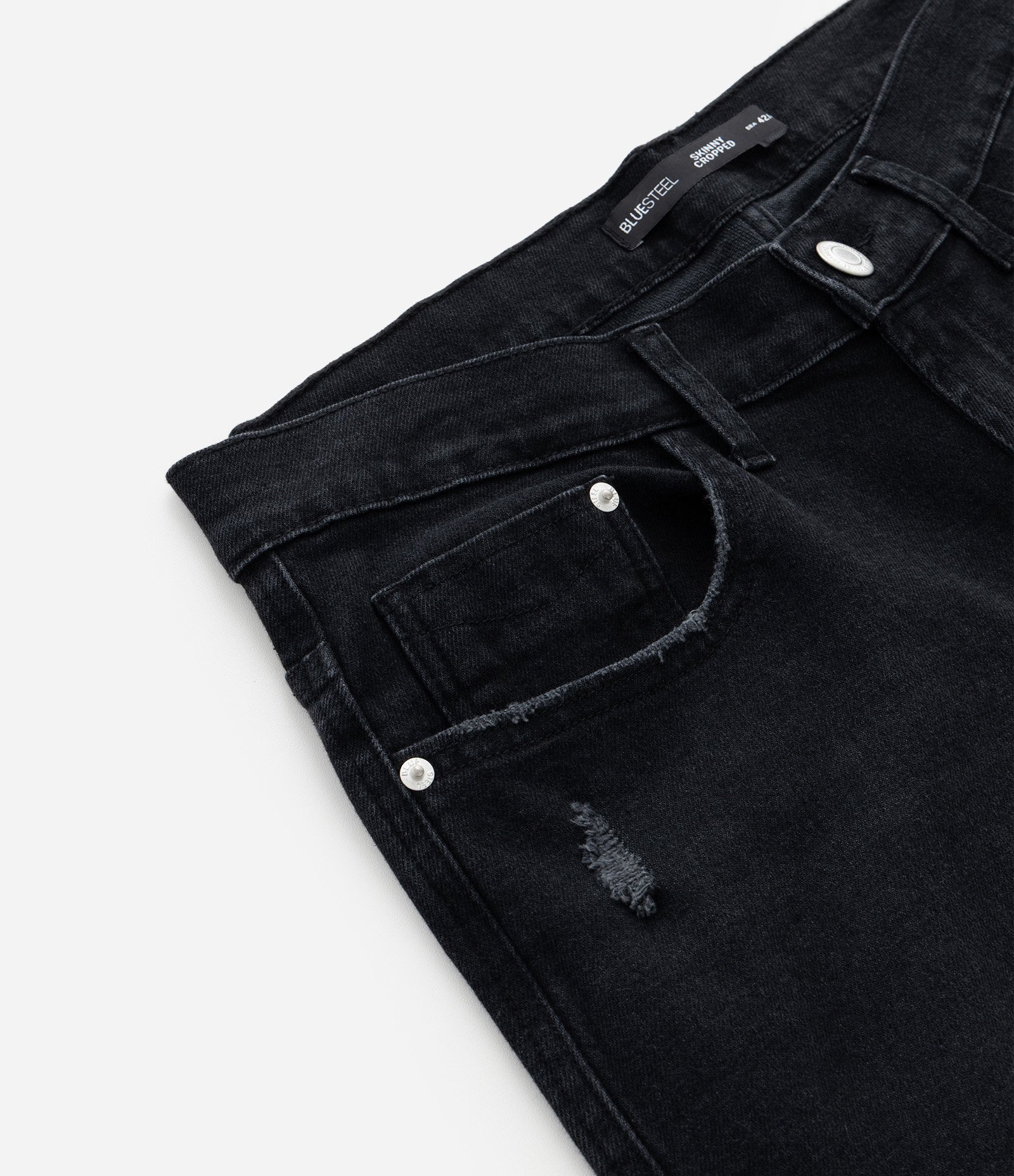 Calça Jeans Skinny Cropped com Rasgos Preto 3