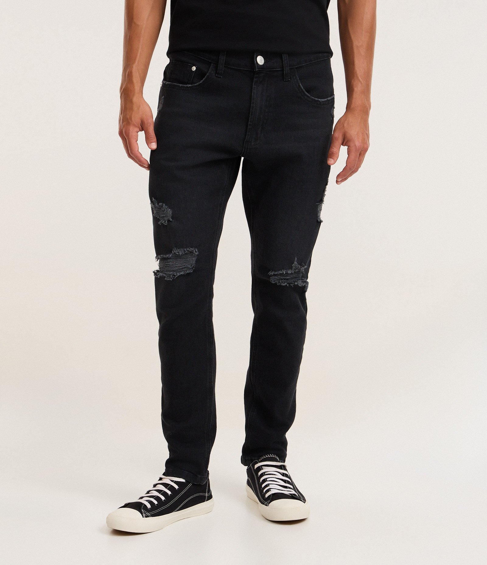 Calça Jeans Skinny Cropped com Rasgos Preto 2