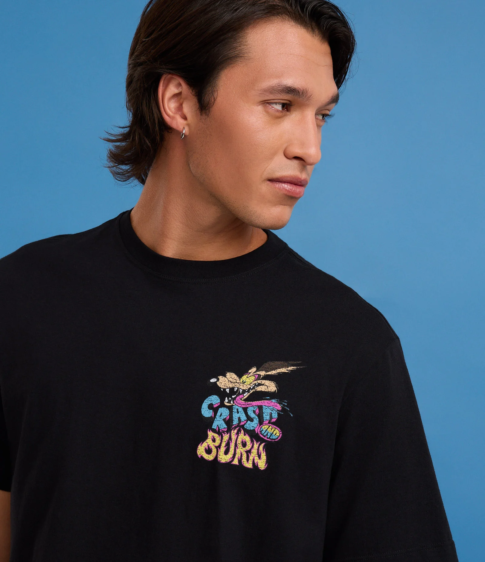 Camiseta Comfort  em Algodão com Estampa Coiote Crash And Burn Preto 2