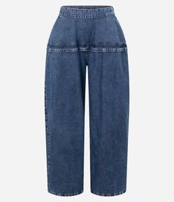 Calça Wide Leg em Jeans com Pala Saia