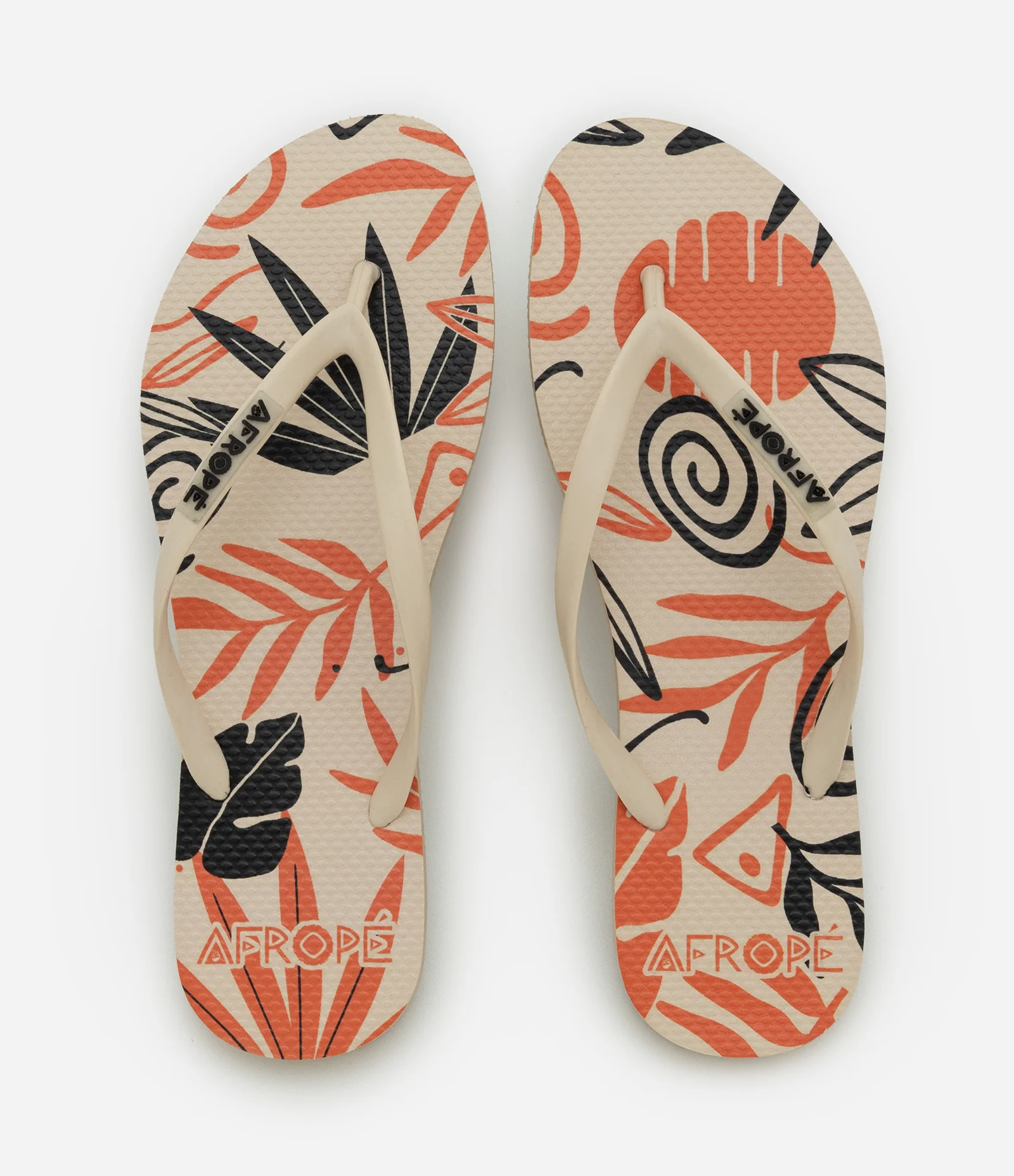 Chinelo Feminino com Estampa de Plantas e Tiras Finas Bege 1