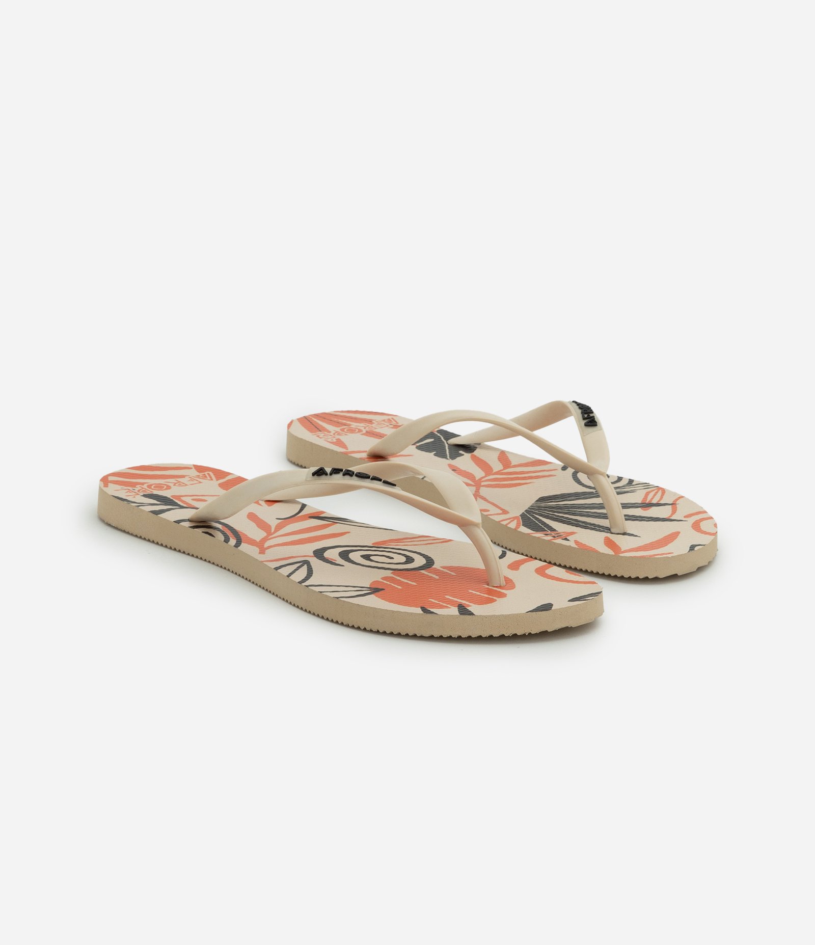 Chinelo Feminino com Estampa de Plantas e Tiras Finas Bege 3